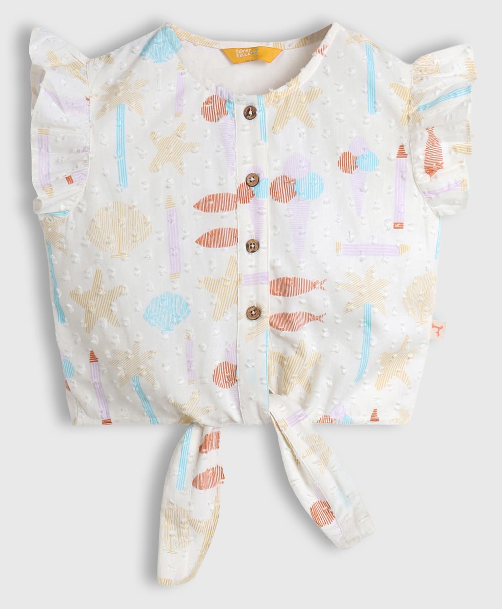 Somersault Cotton Woven Half Sleeves Abstract Printed Top - White-picture-20