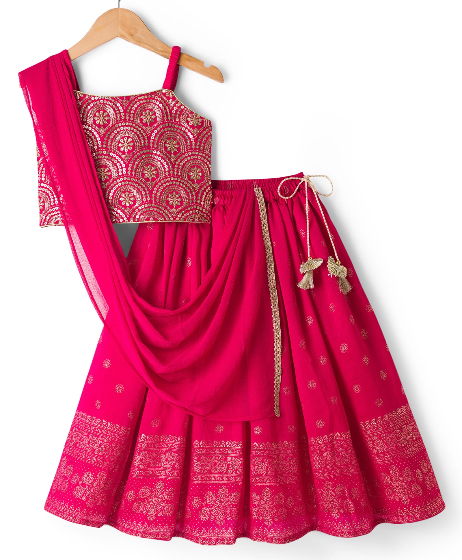 Babyhug Georgette Woven Sleeveless Floral Sequinned & Foil Printed Lehenga Choli Set With Dupatta - Fuchsia-image-16