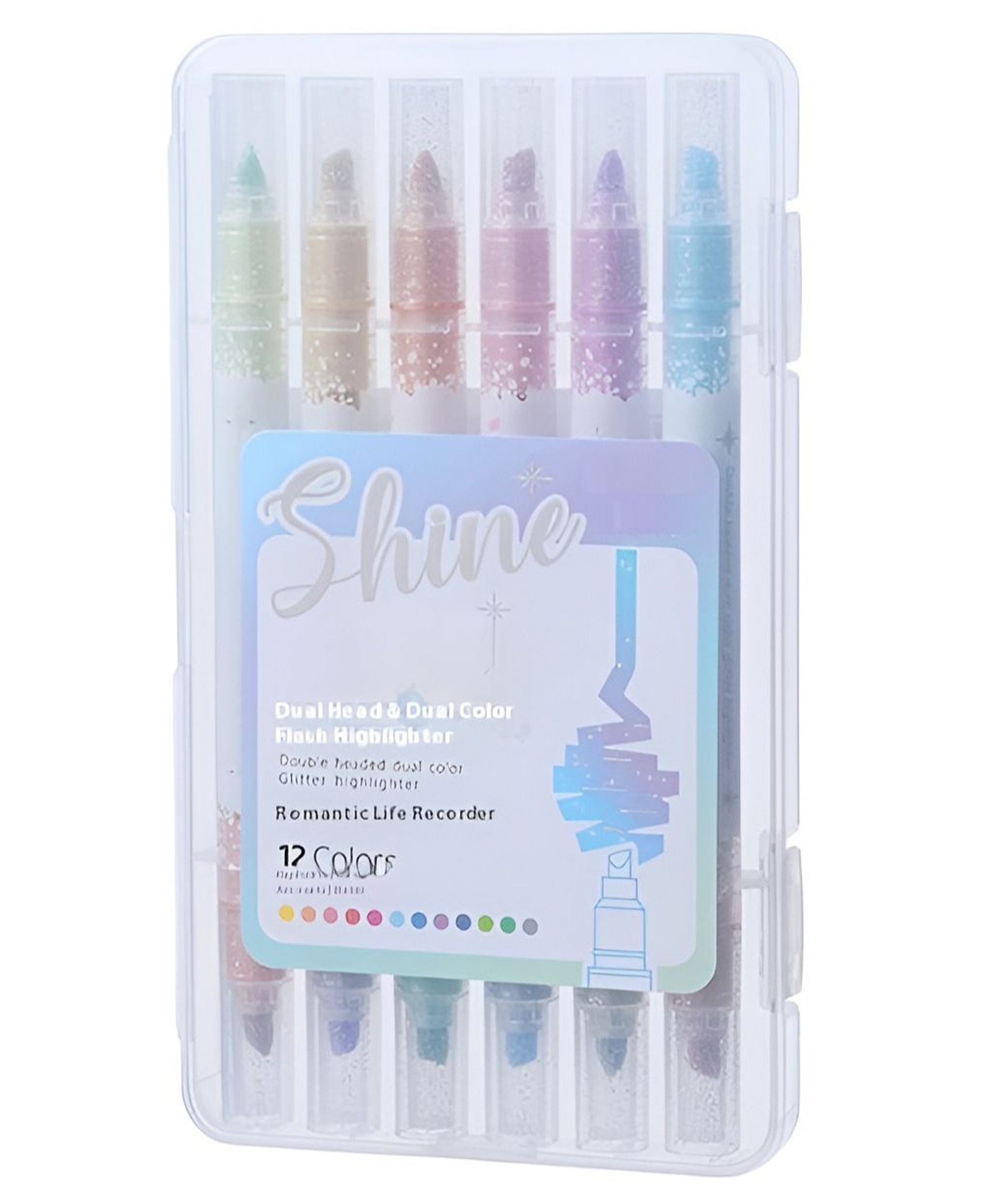 SCHOOLISH Double Colors Student Highlight Marker Pen Sparkling Galaxy Design Soft Flash Eye Protection Flat Brush Tip Loose Paper - PACK OF 1 - COLOR MAY VARY-picture-16