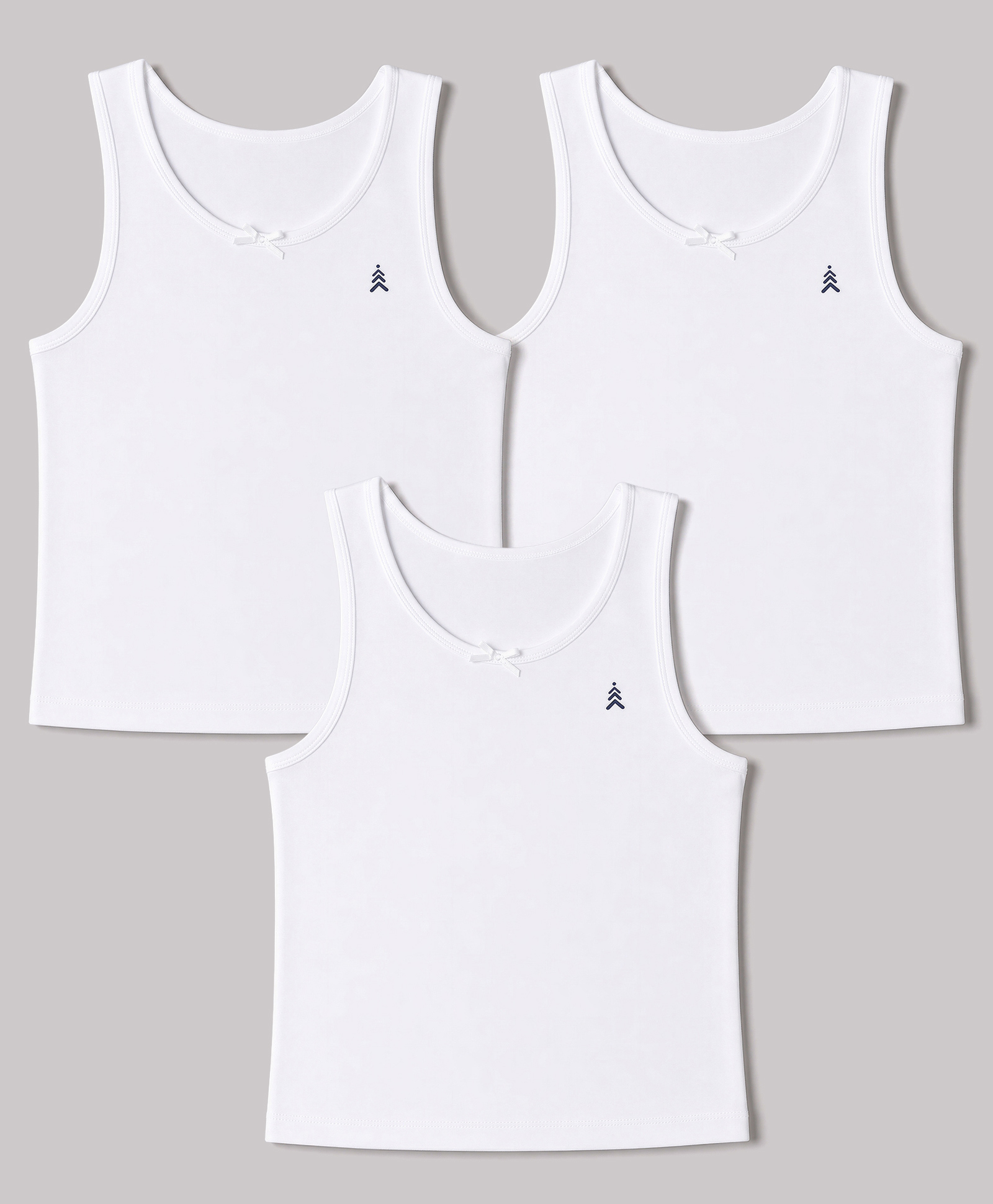 Pine Kids Cotton Lycra Knit Sleeveless Set Of Vests With Logo Print Pack Of 3 - White-picture-13