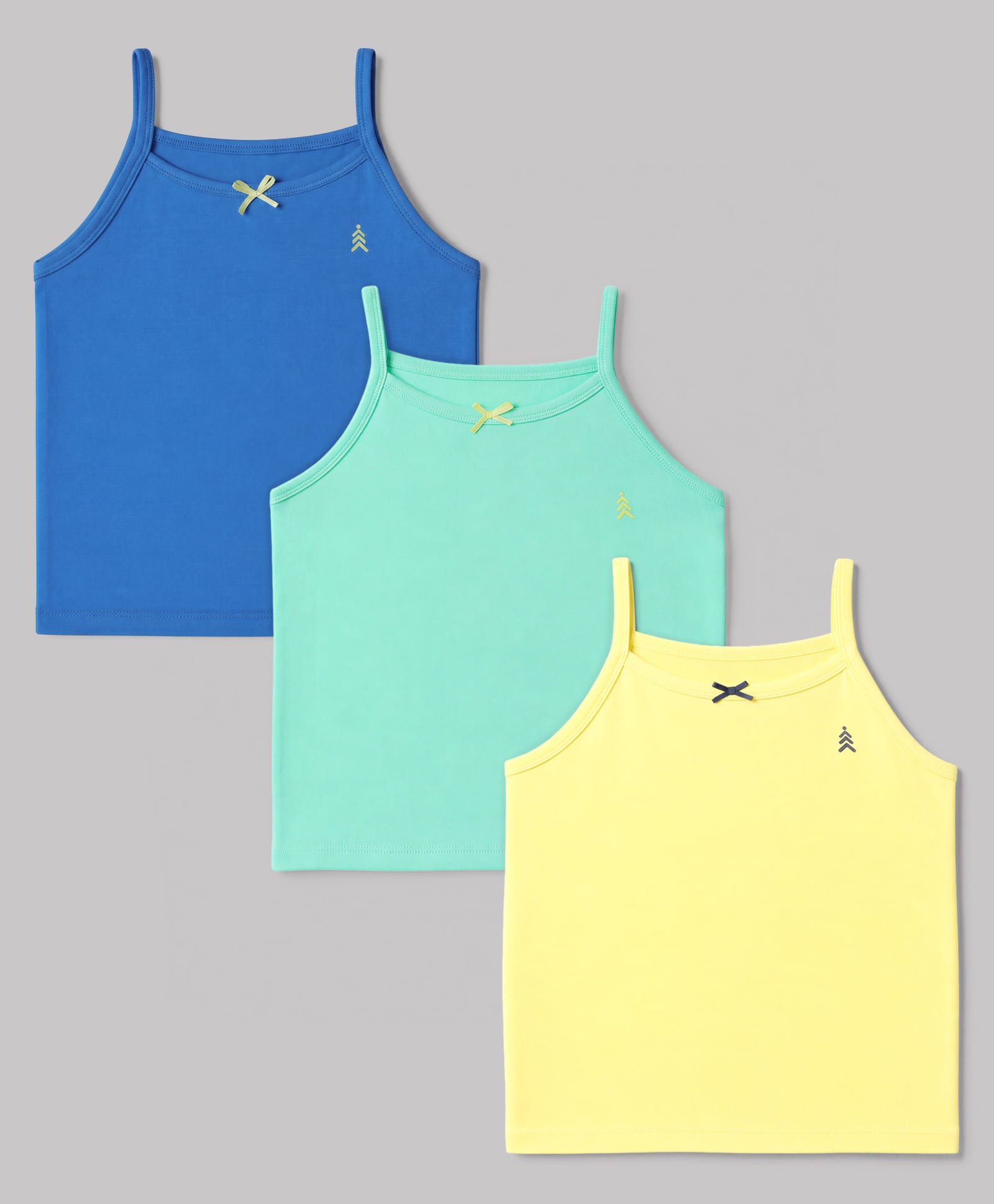 Pine Kids Cotton Lycra Knit Sleeveless Solid Slips With Bow Applique Pack Of 3 - Yellow Sea Green & Blue-picture-40