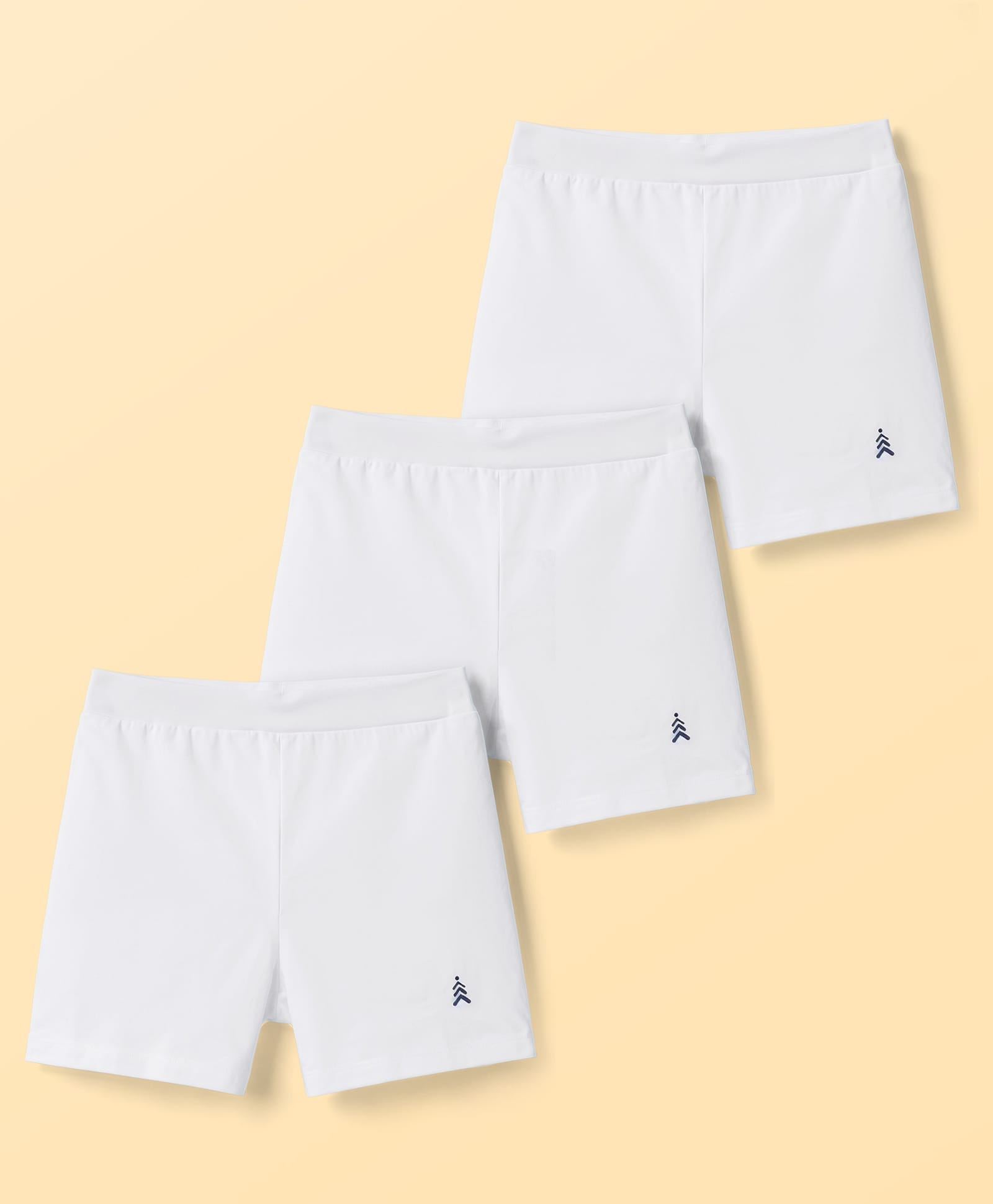 Pine Kids Cotton Lycra Knit Solid Cycling Shorts With Logo Print Pack Of 3 - White-image-32