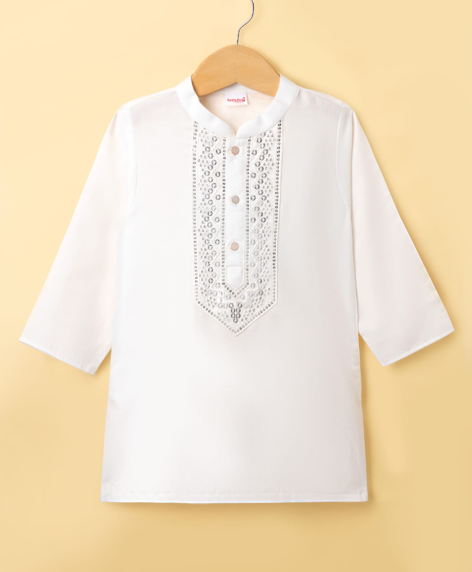 Babyhug Woven Full Sleeves Sequinned & Embroidered Neck Kurta - White-picture-23
