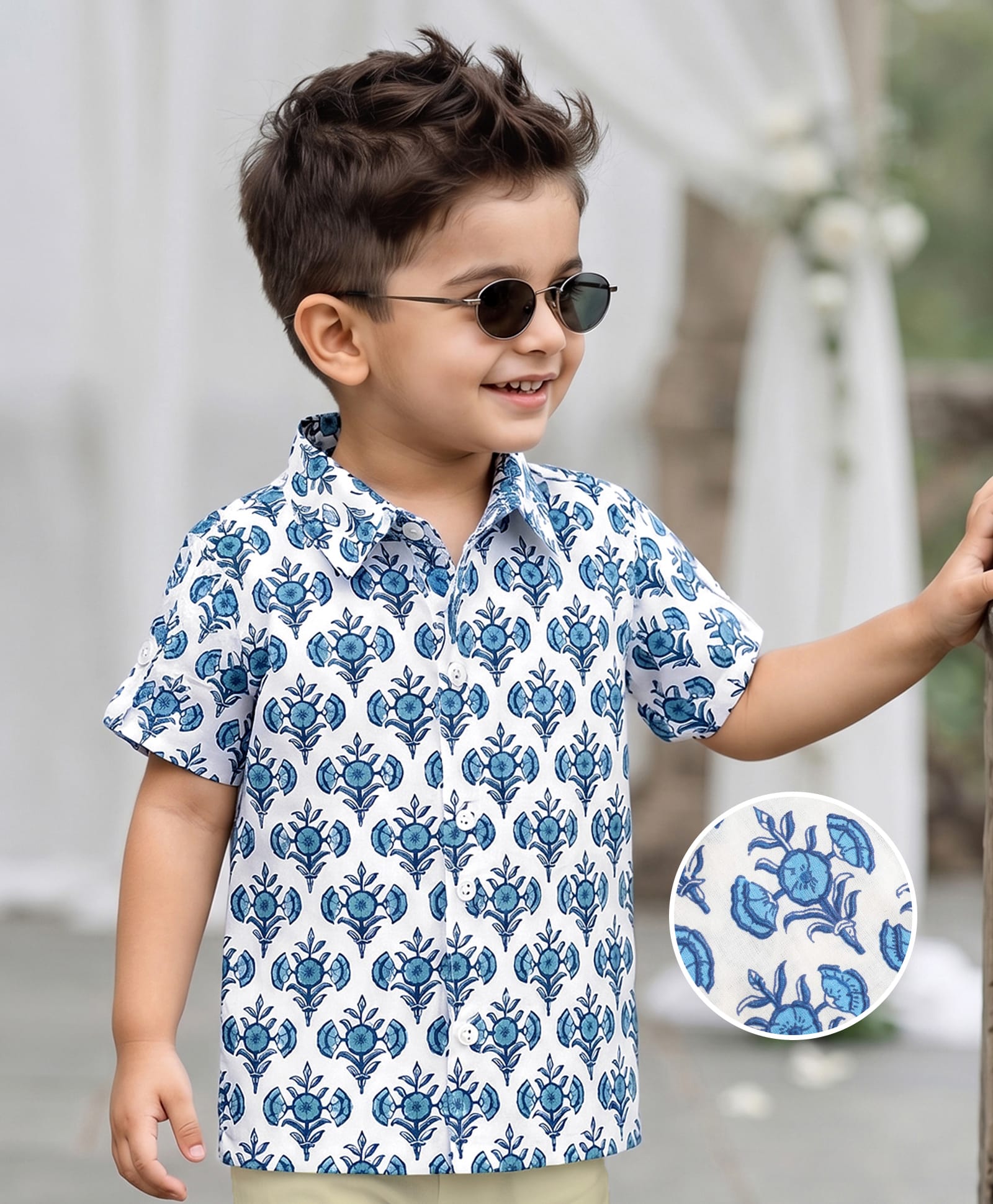 Babyhug Cambric Woven Half Sleeves Floral Printed Shirt - Blue-image-29