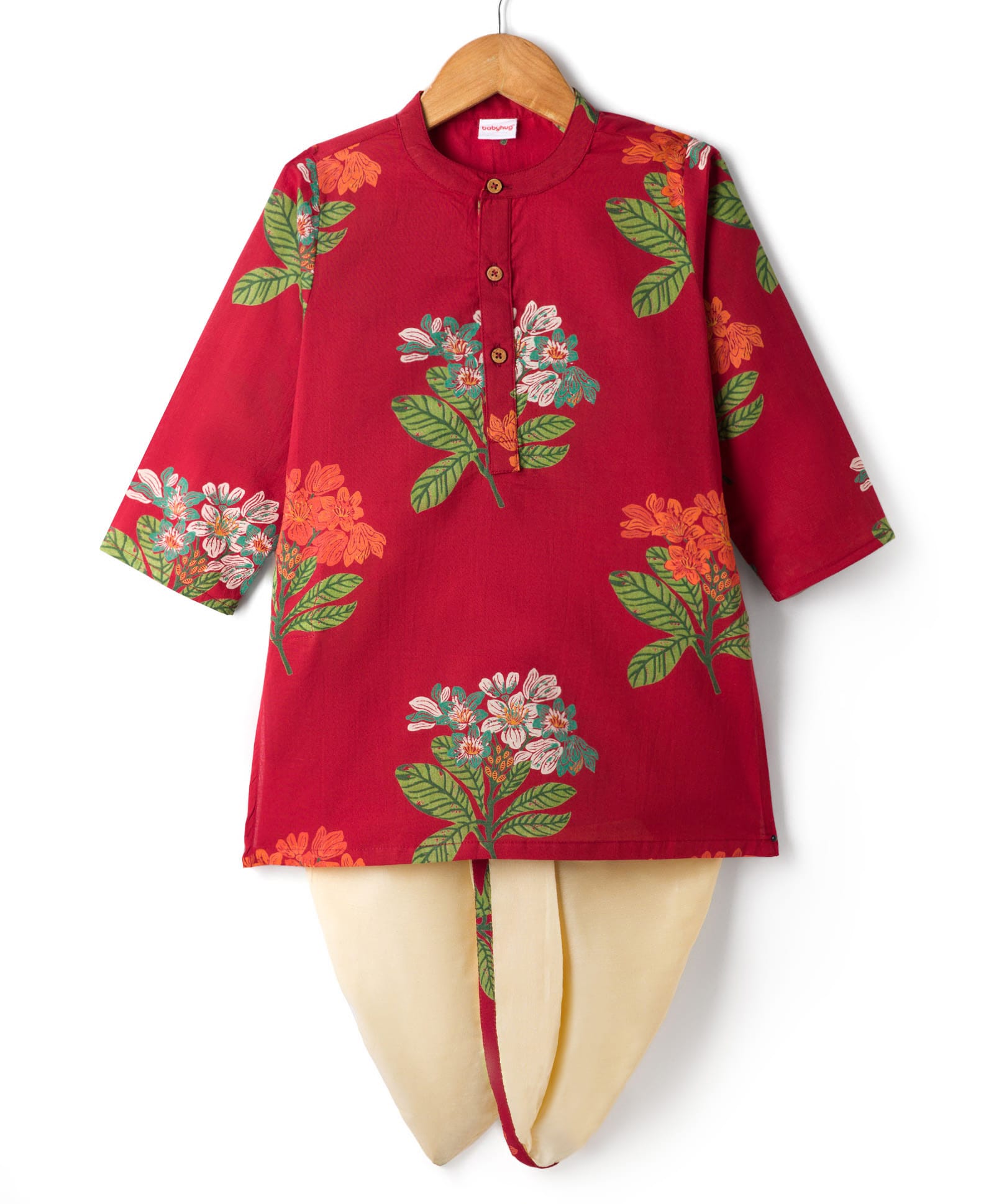 Babyhug 100% Cotton Woven Full Sleeves Floral Printed Kurta & Dhoti Set - Red-picture-13