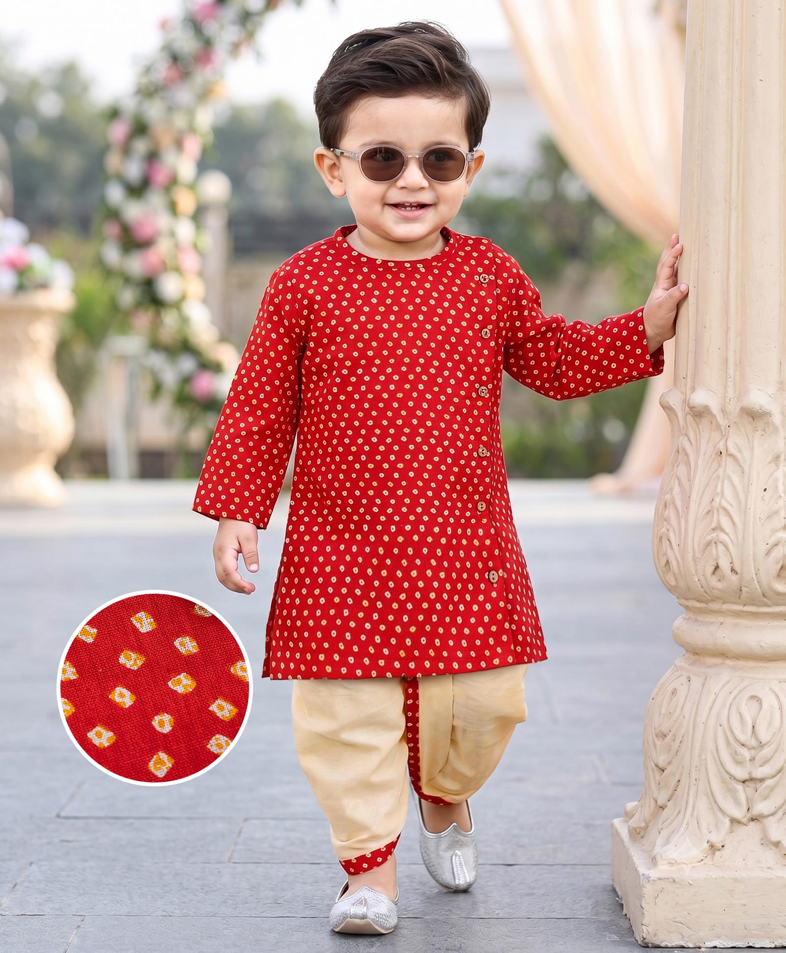 Babyhug Cambric Woven Full Sleeves Jamna Kurta Dhoti Set - Red-image-25