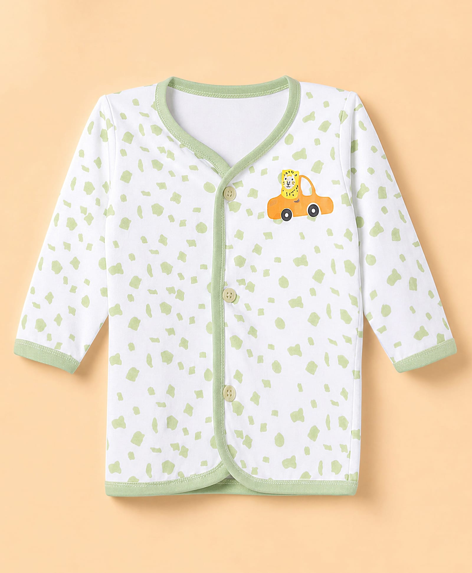 Child world Cotton Sinker Knit Full Sleeves Jhablas With Car Print- Olive Green-picture-18