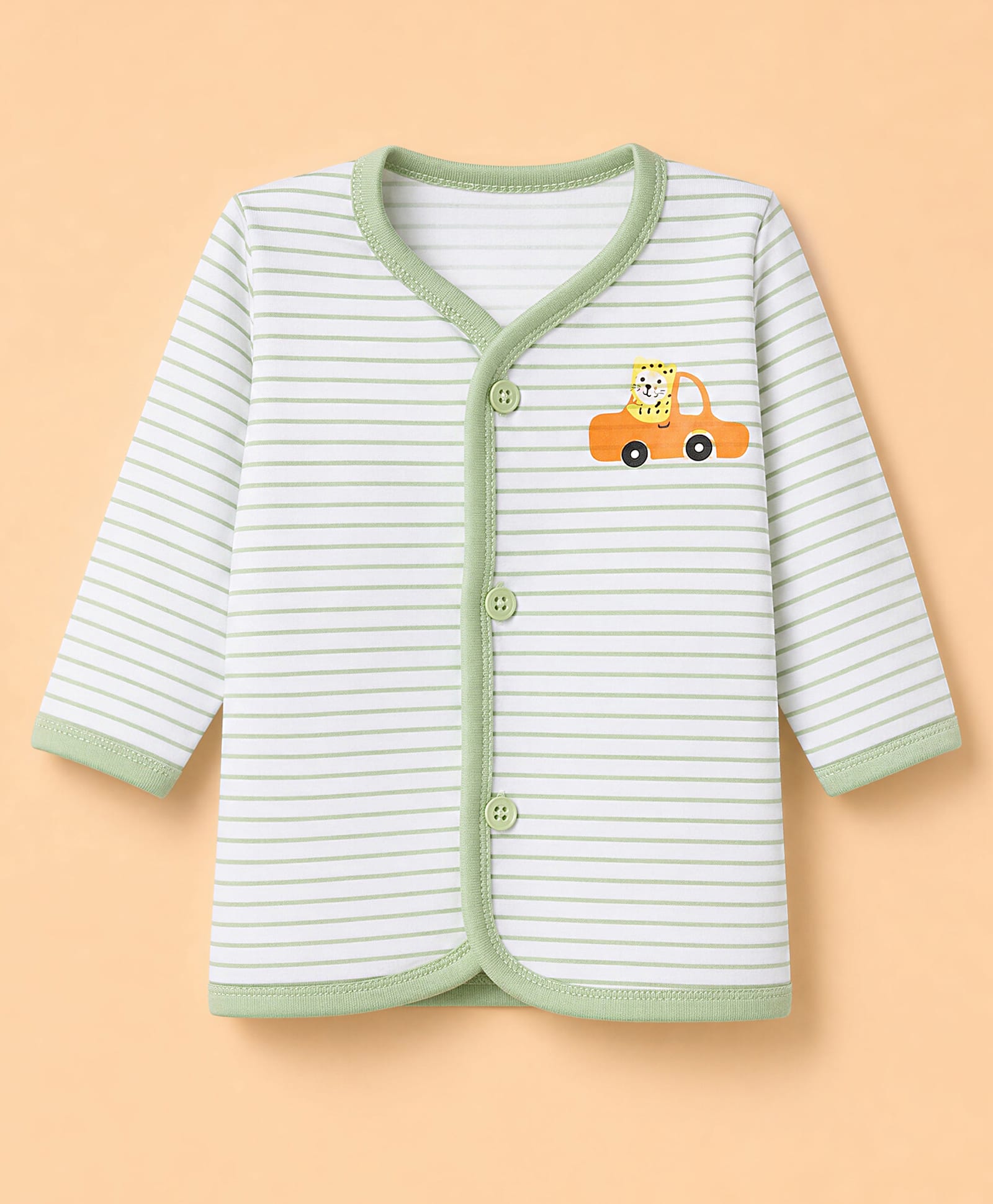 Child World Cotton Sinker Full Sleeves Jhablas With Striped and Car Print -Olive Green-picture-41
