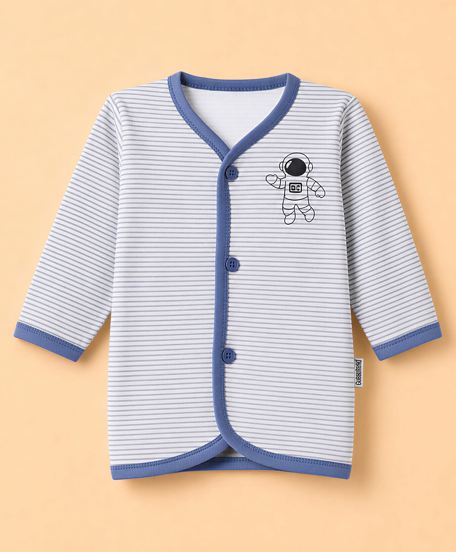 Child World Interlock Knit Full Sleeves Striped Jhablas With Astronaut Print-Blue-picture-46
