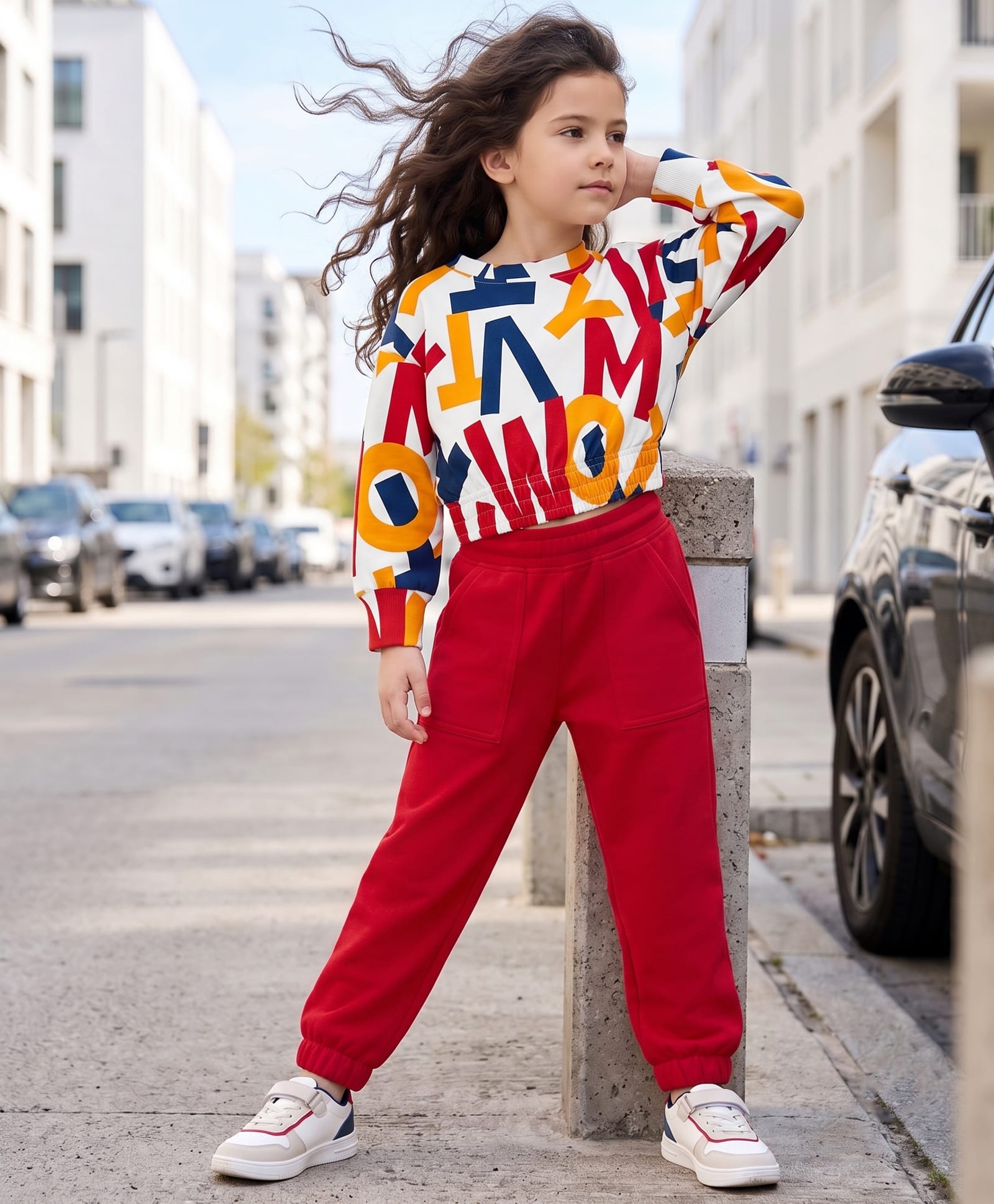 OLLINGTON ST. Looper Knit Full Sleeves Winter Wear Suits With Alphabet Print - White & Red-image-34