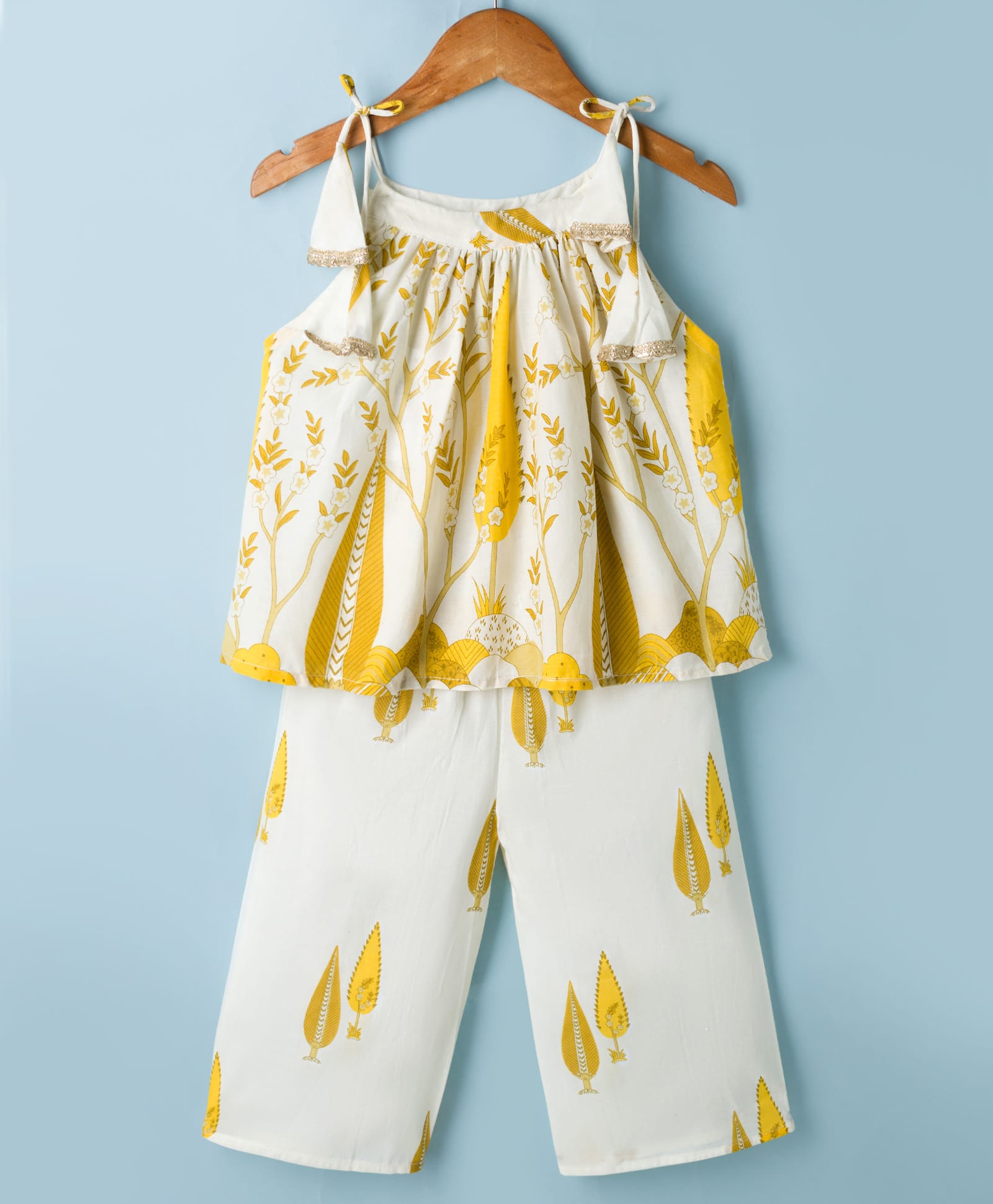 Teentaare Cotton Woven Sleeveless Kurta Churidar Set with Floral Print - Yellow-picture-16