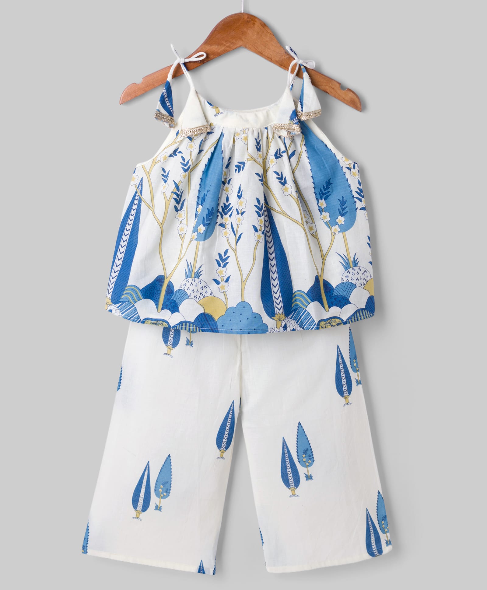 Teentaare Cotton Woven Sleeveless Kurta Churidar Set with Floral Print - Blue-image-5
