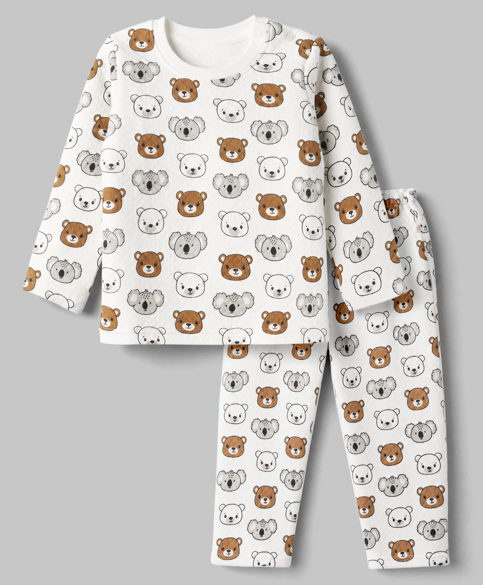Babyhug Cotton Knit Full Sleeves T-Shirt & Pyjama Co-ords Night Suit With Teddy Bear Print -White-image-42