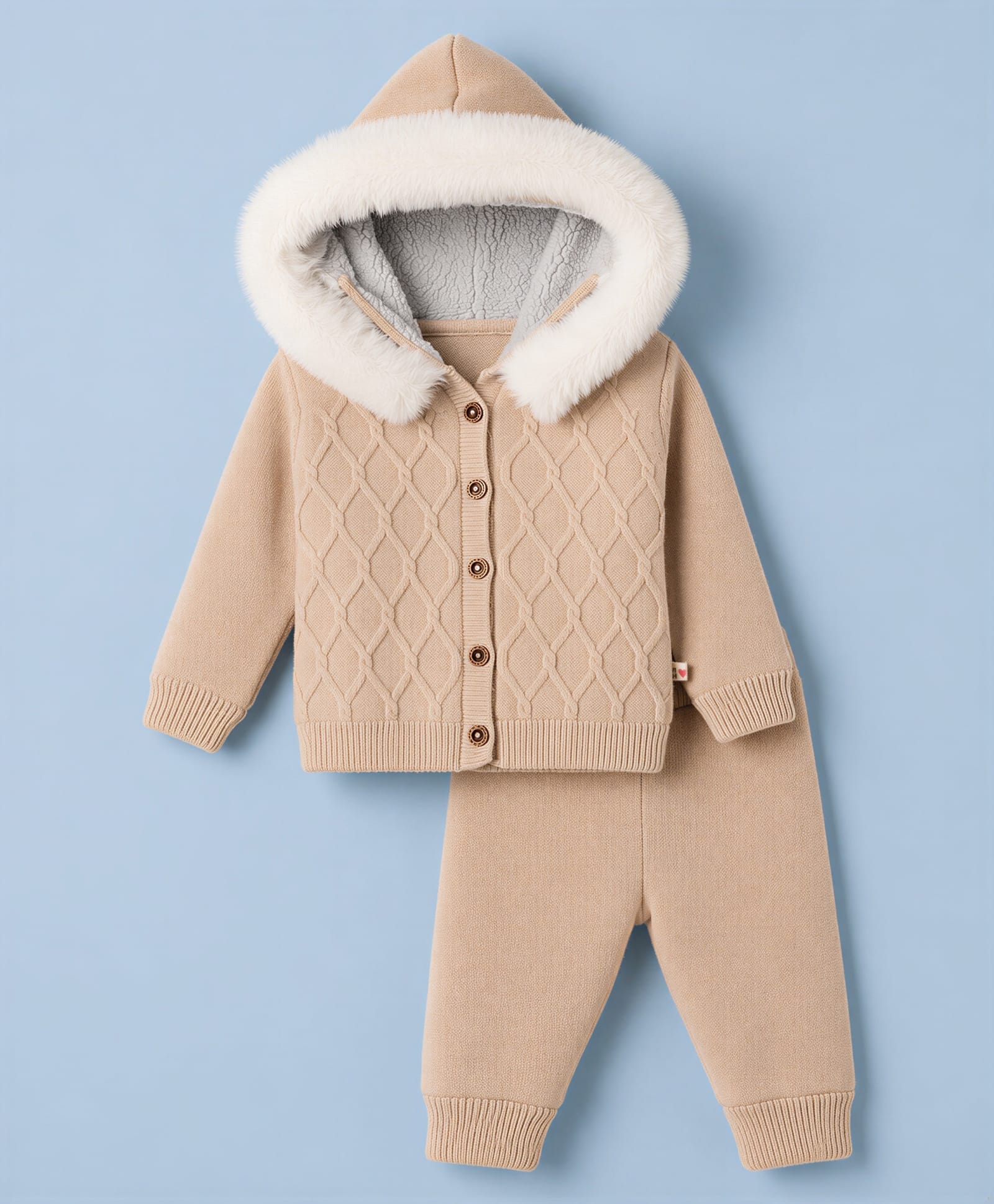 Yellow Apple Unisex Knit Full Sleeves Baby Sweater Set - Beige-picture-15
