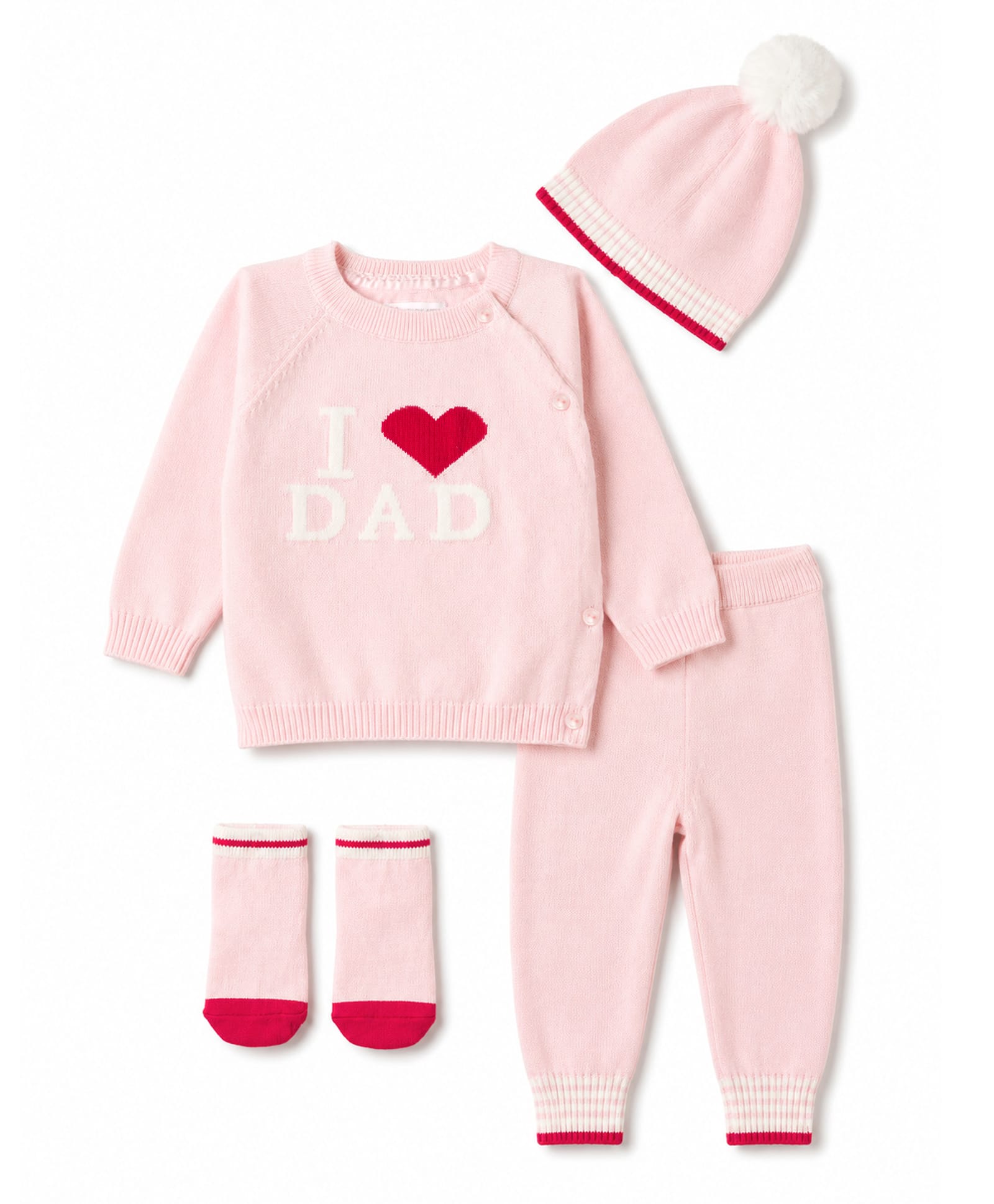 Yellow Apple Cotton Knit Full Raglan Sleeves Text Designed Sweater Set with Cap & Booties -Baby Pink-picture-22