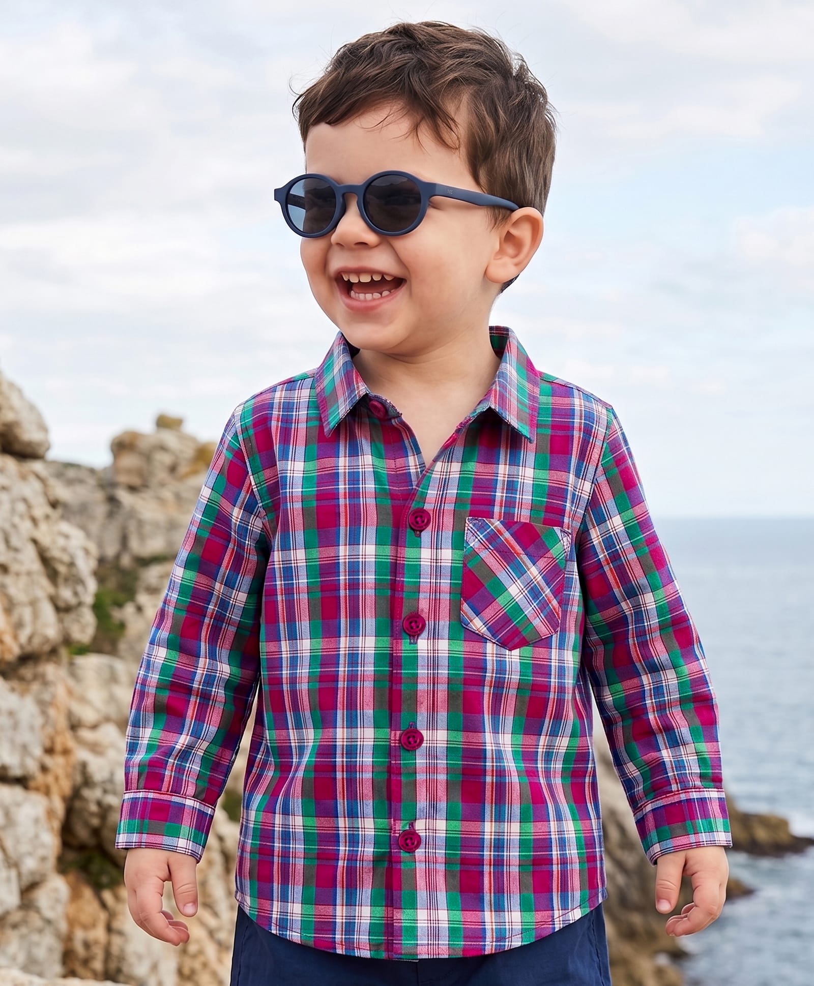 Babyoye 100% Cotton Woven Yarn Dyed Textured Checkered Full Sleeves Shirt - Blue-image-12
