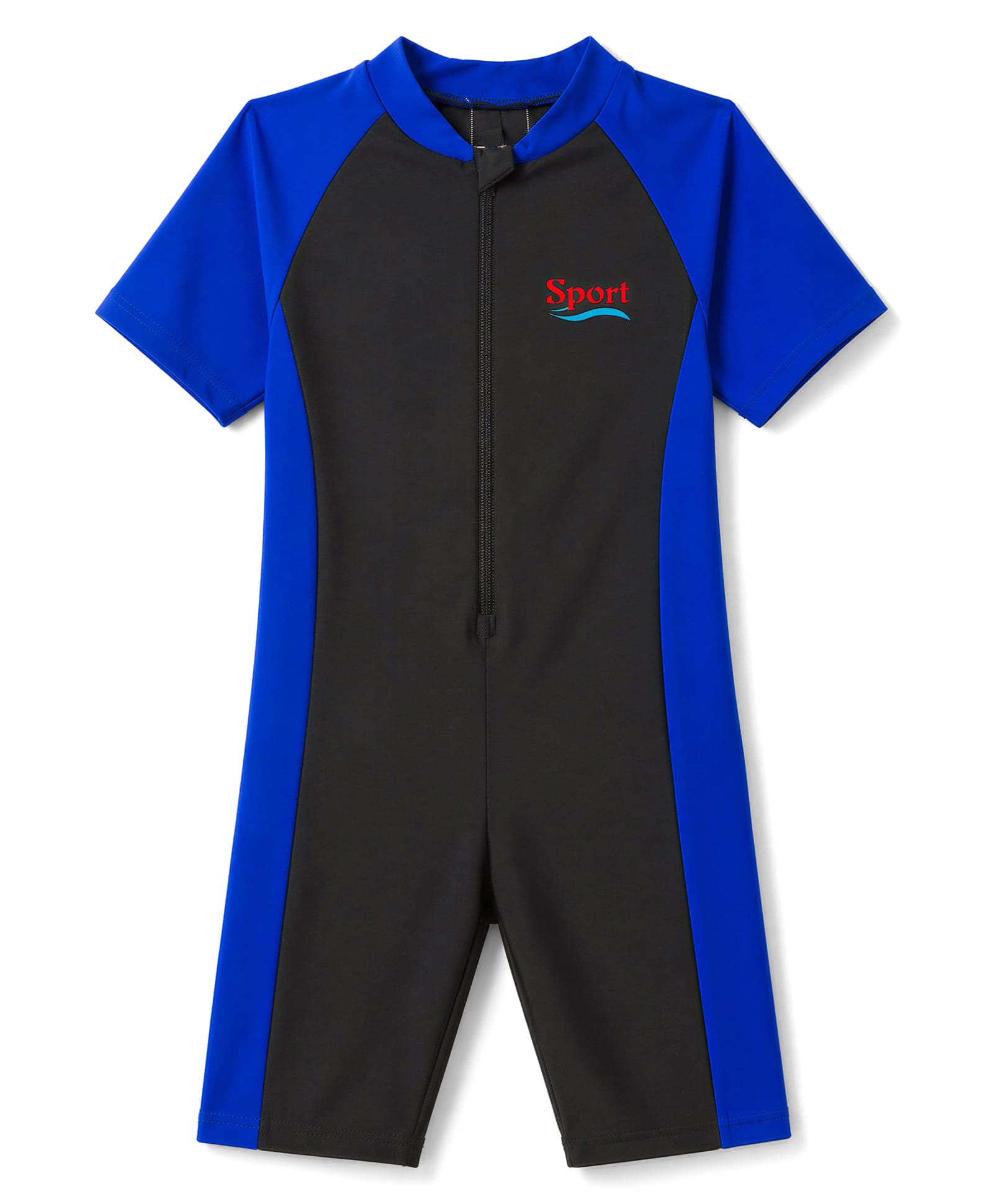 Bosky Swimwear Raglan Half Sleeves Text Printed Legged Swimsuit - Royal Blue-image-12