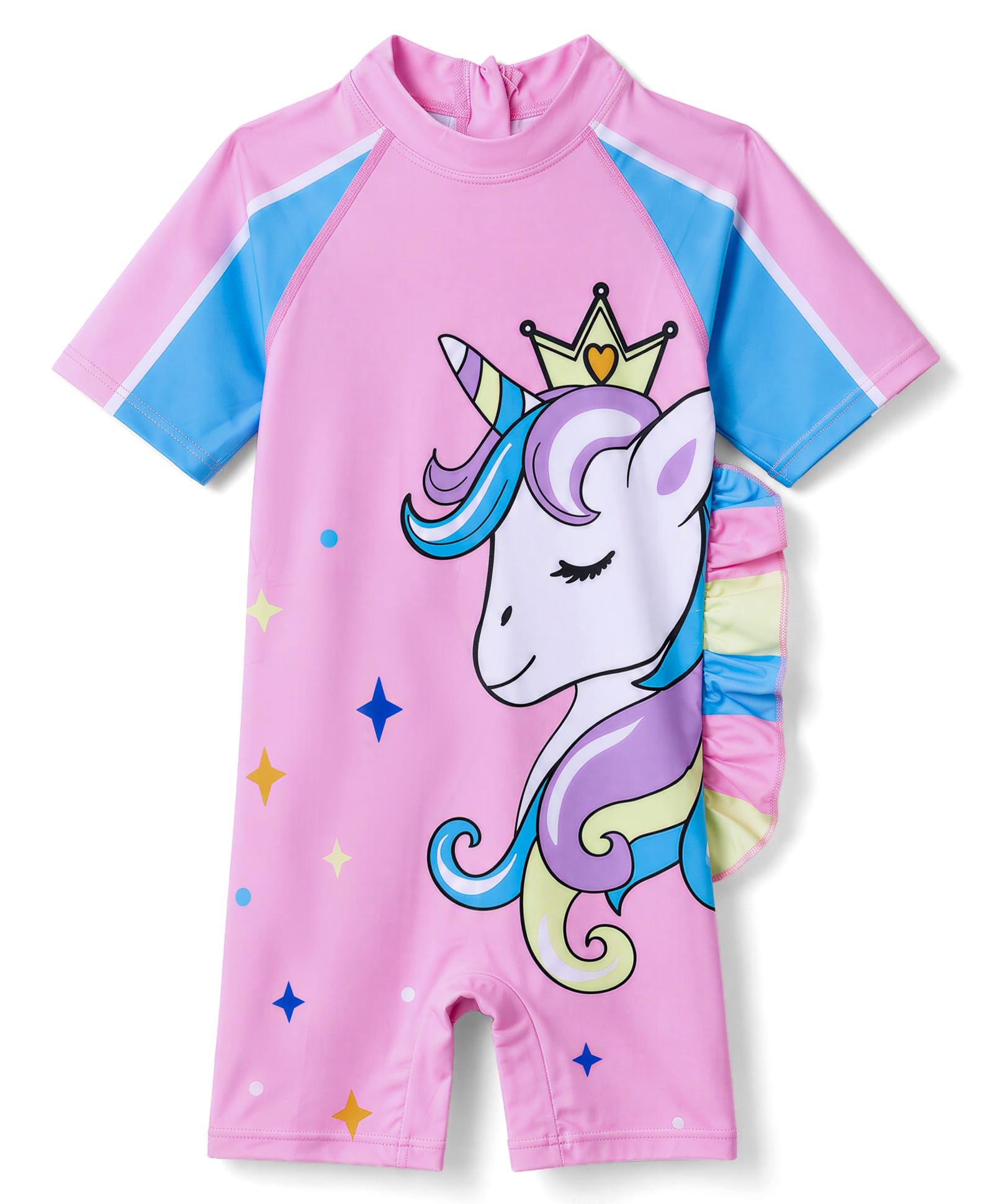Bosky Swimwear Raglan Half Sleeves Unicorn Printed Legged Swimsuit With Applique - Pink-picture-11