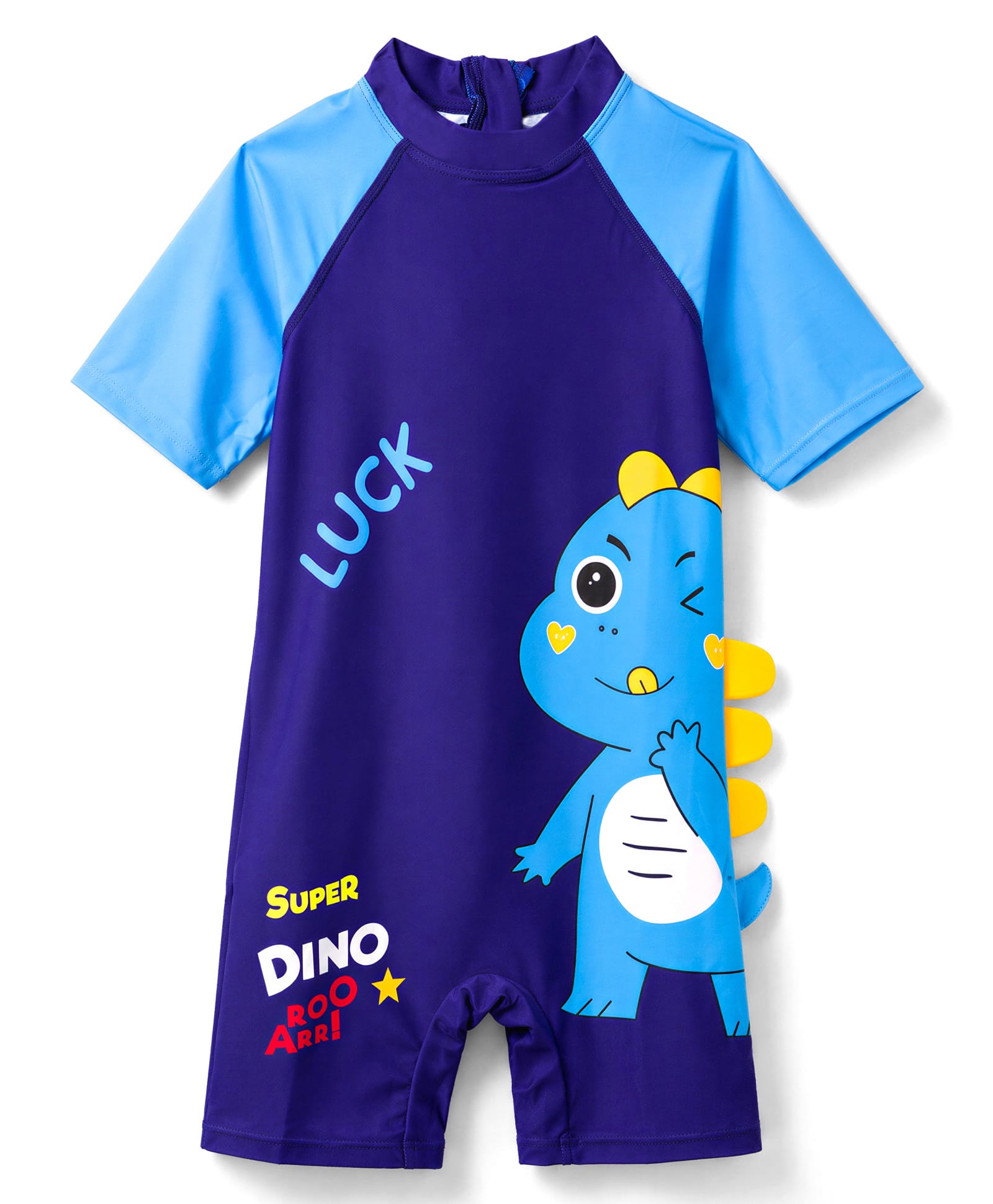 Bosky Swimwear Raglan Half Sleeves Dino Printed Legged Swimsuit With Applique - Blue-picture-4