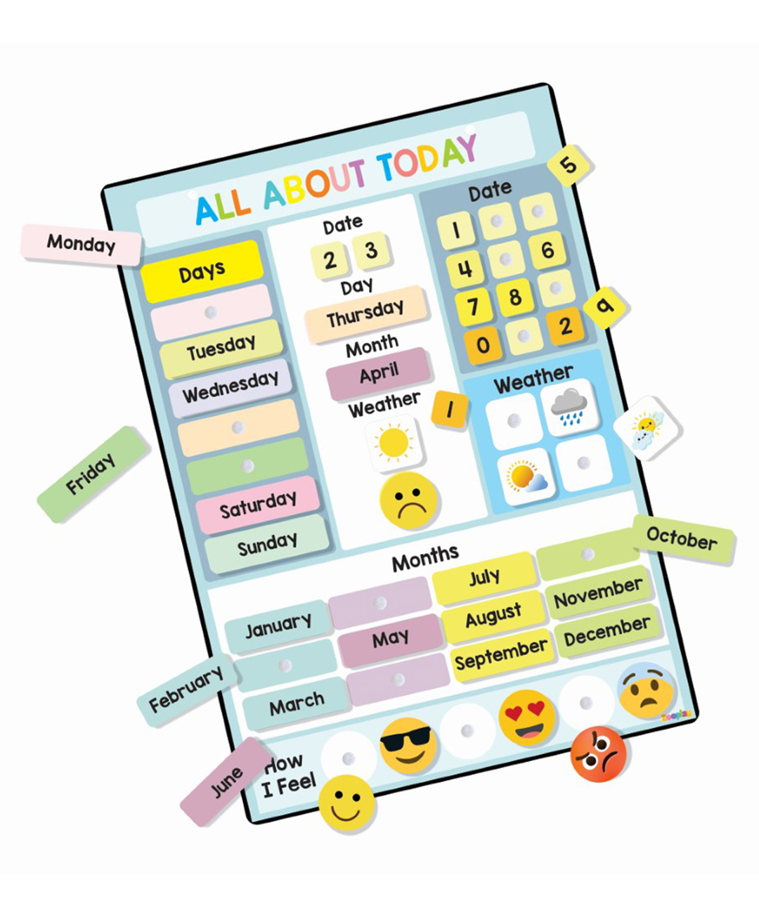 Zooplay India Kids Daily Calendar Learning Board - Multicolor-image-25