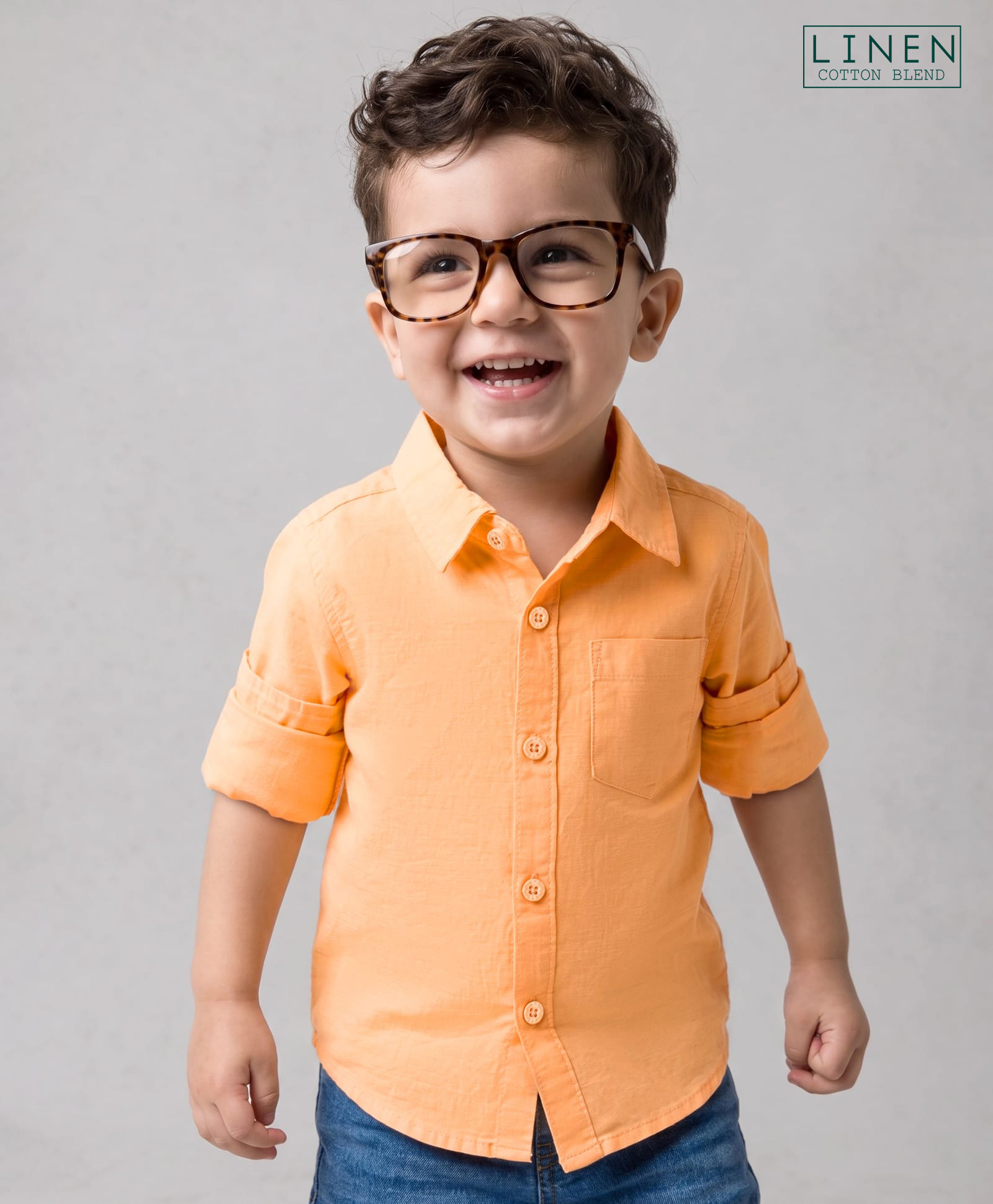 Babyhug Linen Woven Solid Shirt with Full Sleeves - Orange-picture-37