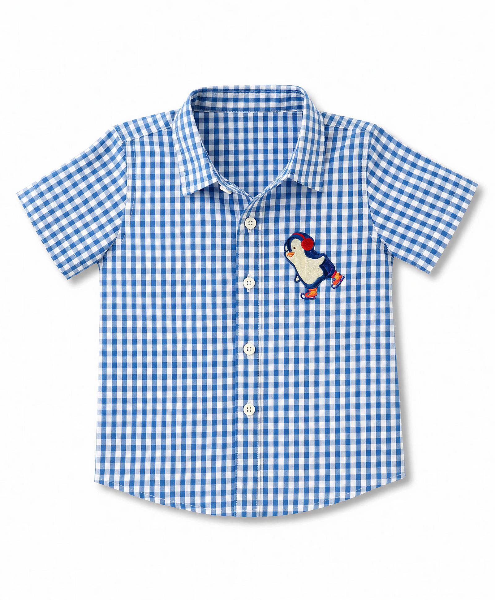 Babyoye Cotton Woven Half Sleeves Checks Shirt with Penguin Applique - Light Blue-image-33