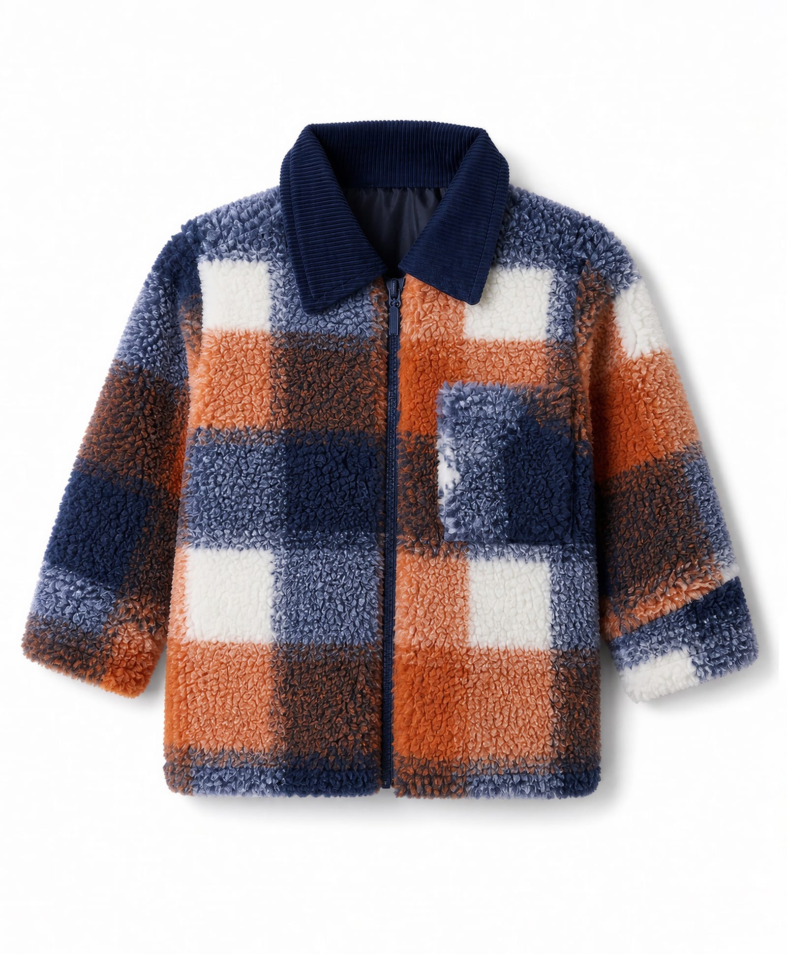 Babyhug Fur Woven Full Sleeves Jacket With Checks - Navy Blue-picture-13