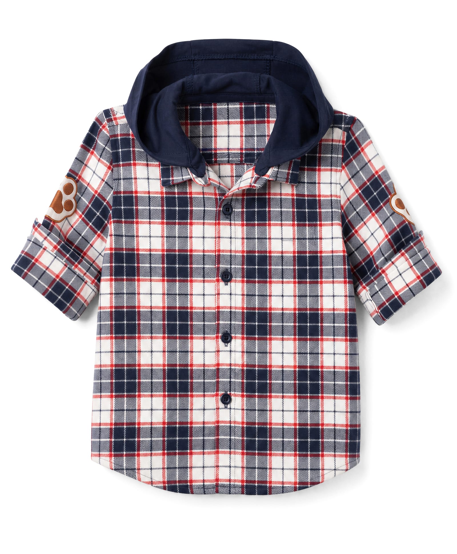 Babyoye 100% Cotton Y/D Woven Hooded Checks Shirt with Full Sleeves and Paw Print Patch - White-picture-5