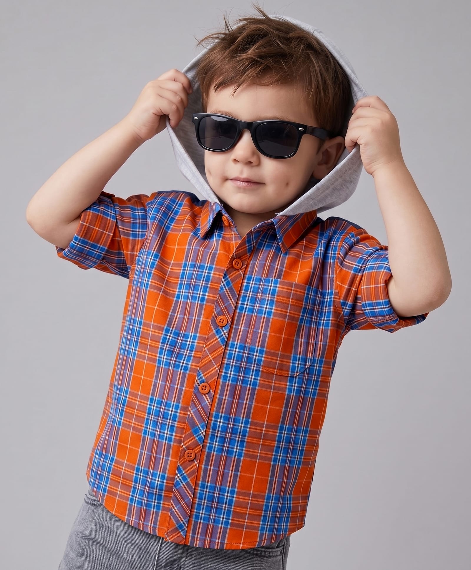 Babyoye 100% Cotton Y/D Woven Hooded Checks Shirt with Full Sleeves - Blue-picture-25