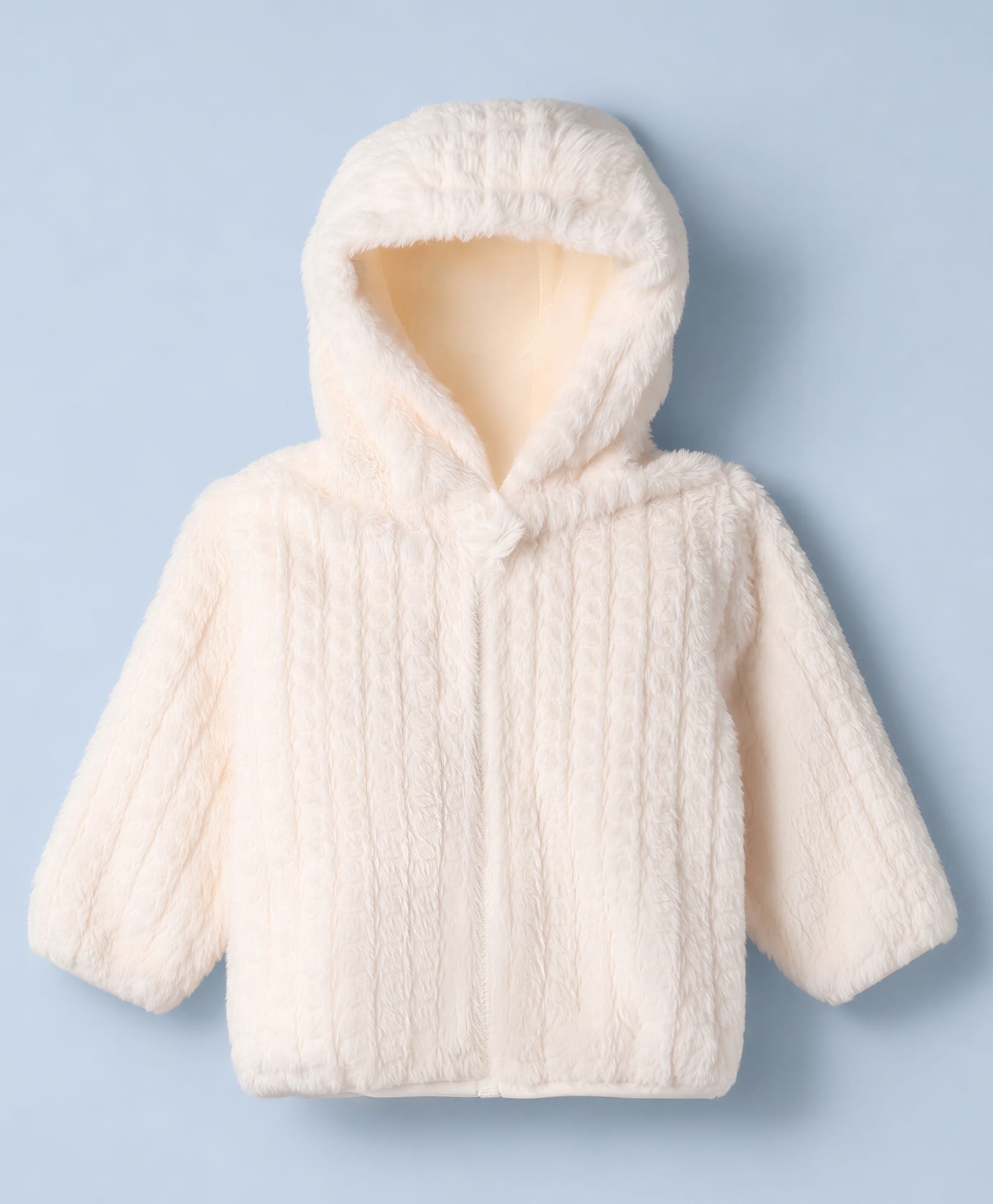 Babyhug Fur Woven Hoodies with Full Sleeves - White-image-18
