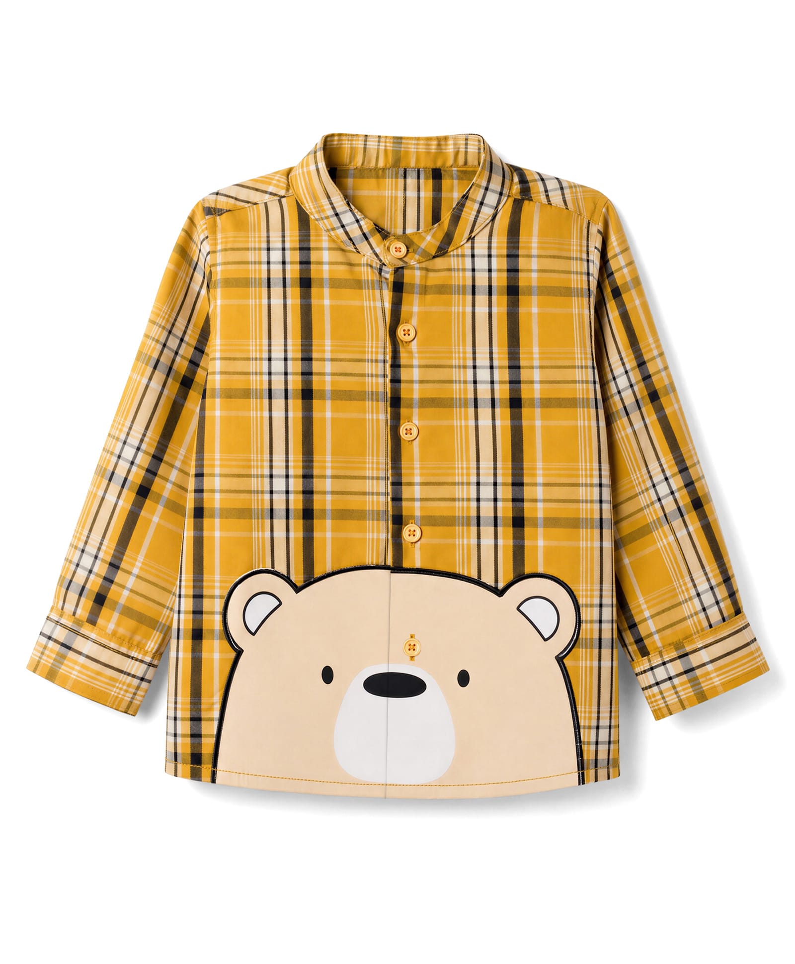 Babyoye Cotton Woven Full Sleeves Checks Shirt with Bear Applique - Yellow-picture-36