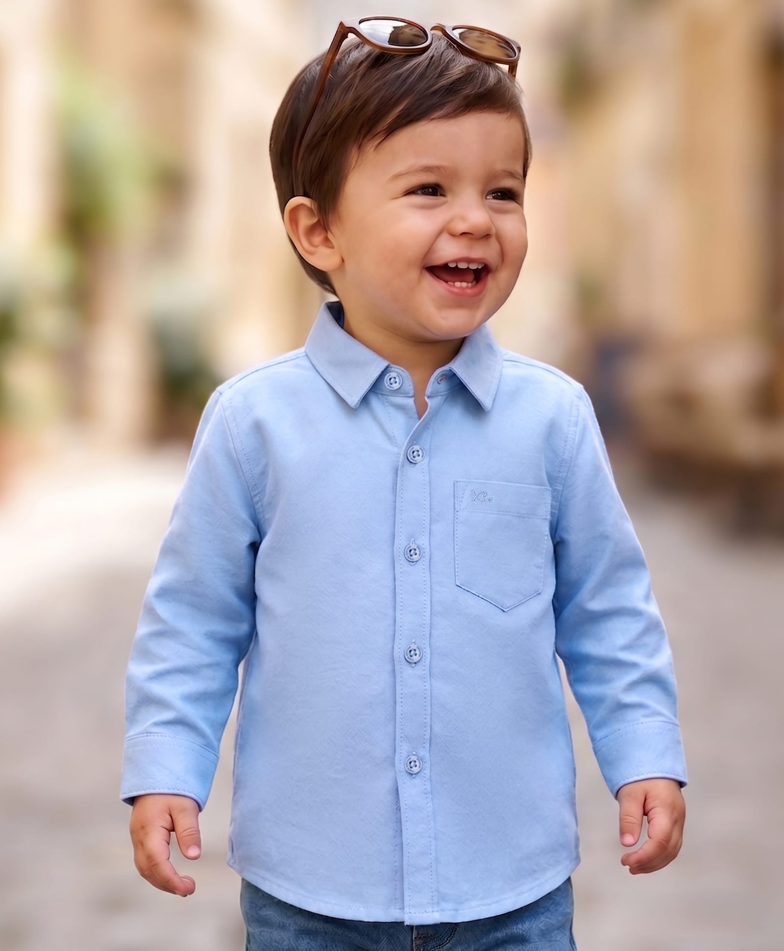 Babyoye 100% Cotton Yarn Dyed Woven Full Sleeves Solid Colour Shirt - Sky Blue-image-41