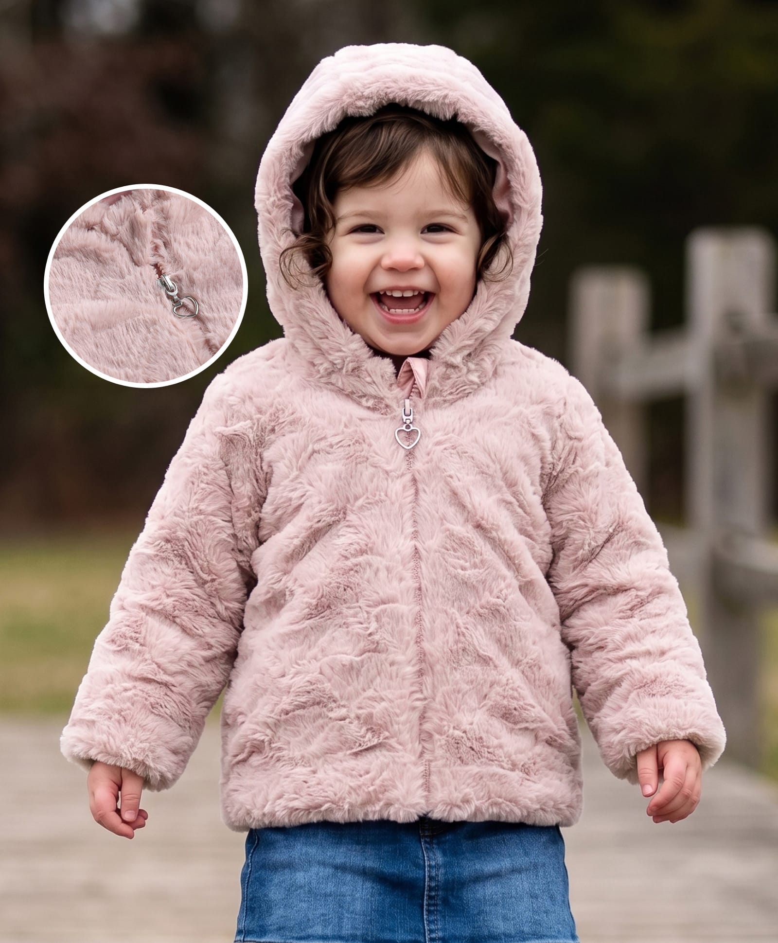 Babyhug Woven Full Sleeves Solid Colour Fur Jacket with Hood - Light Pink-picture-17