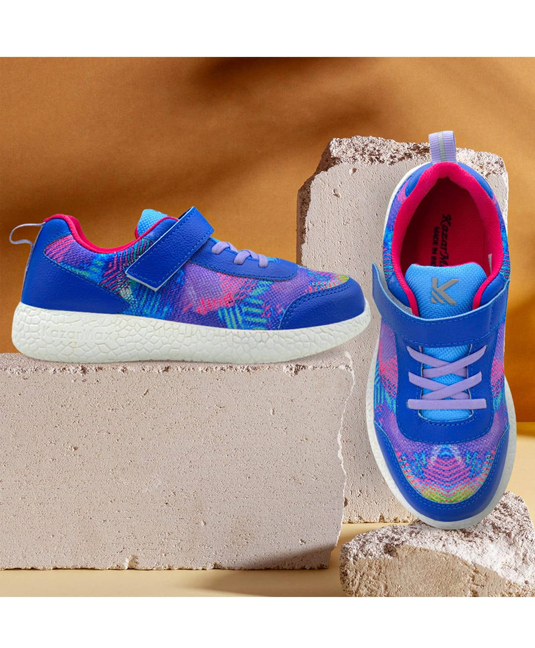KazarMax Abstract Designed Velcro Closure Shoes - Blue & Pink-image-33