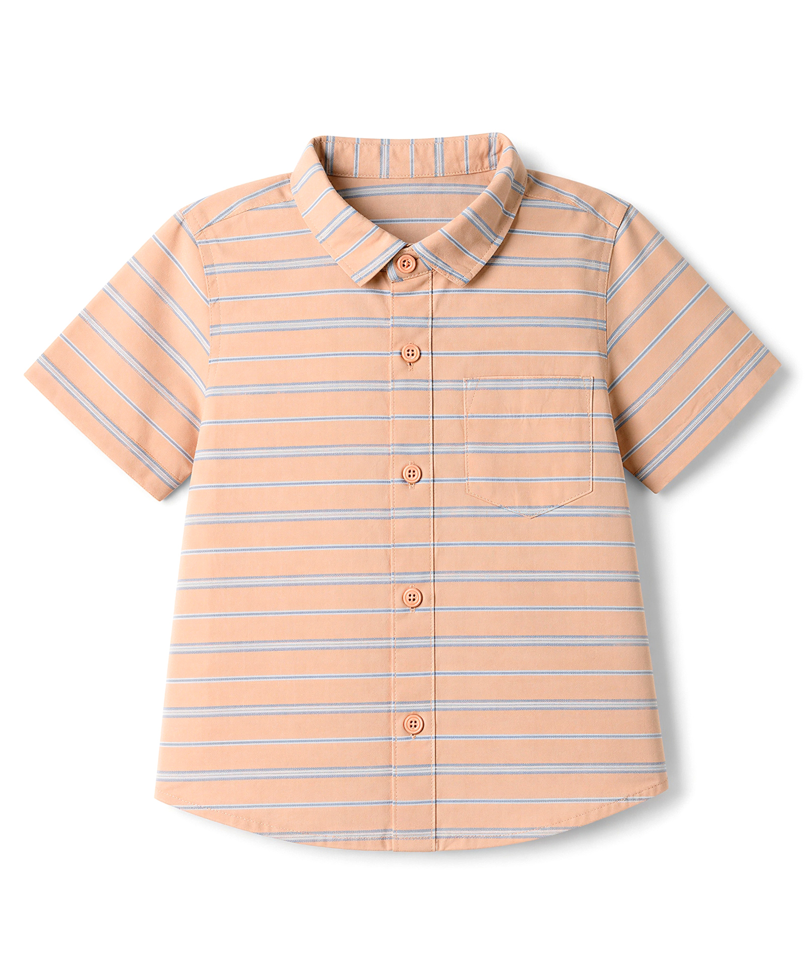 100% Cotton Oxford Y/D Fabric Textured Fabric Short Sleeves Striped Shirt - Peach-image-8