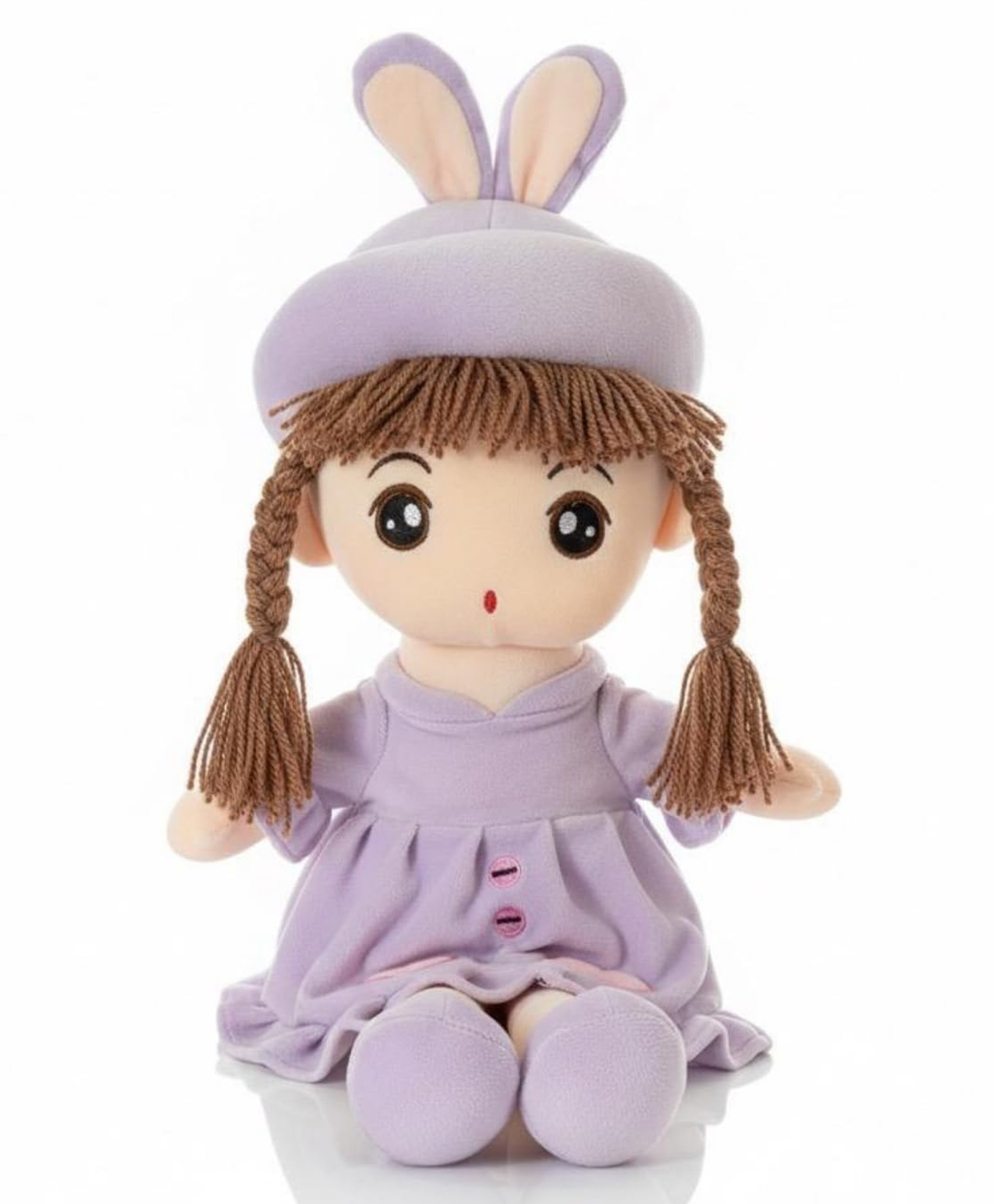 ELITE CREATIONS 60 cm Soft Plush Doll Toy for Kids & Girls Bunny Hat Doll with Purple Dress & Braided Hair Cute Huggable Stuffed Toy for Babies-image-40