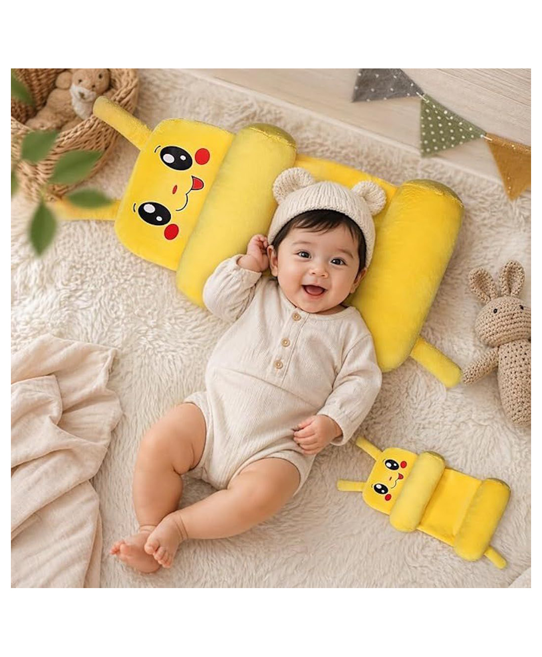 Numum Adjustable Pillow | Sliding Pillow | Head haping pillow with side support | filled with high quality fibre - Yellow Mini-image-15