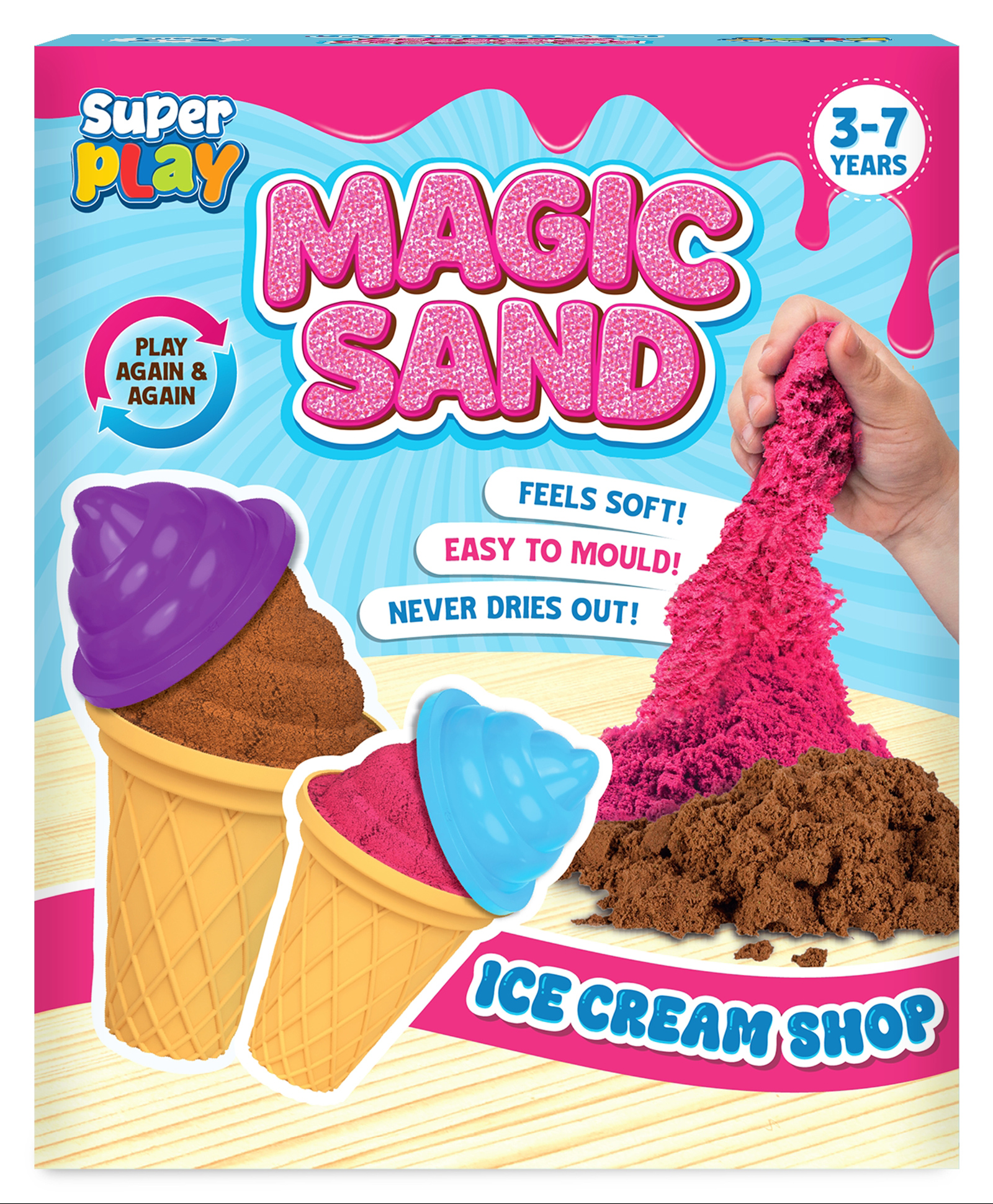 Superplay Ice Cream Shop Set Kinetic Sand Playset with Moulds, Sensory Toy for Kids, Non-Toxic, Mess-Free, Creative Indoor Activity Ages 3, 4, 5, 6, 7-picture-11