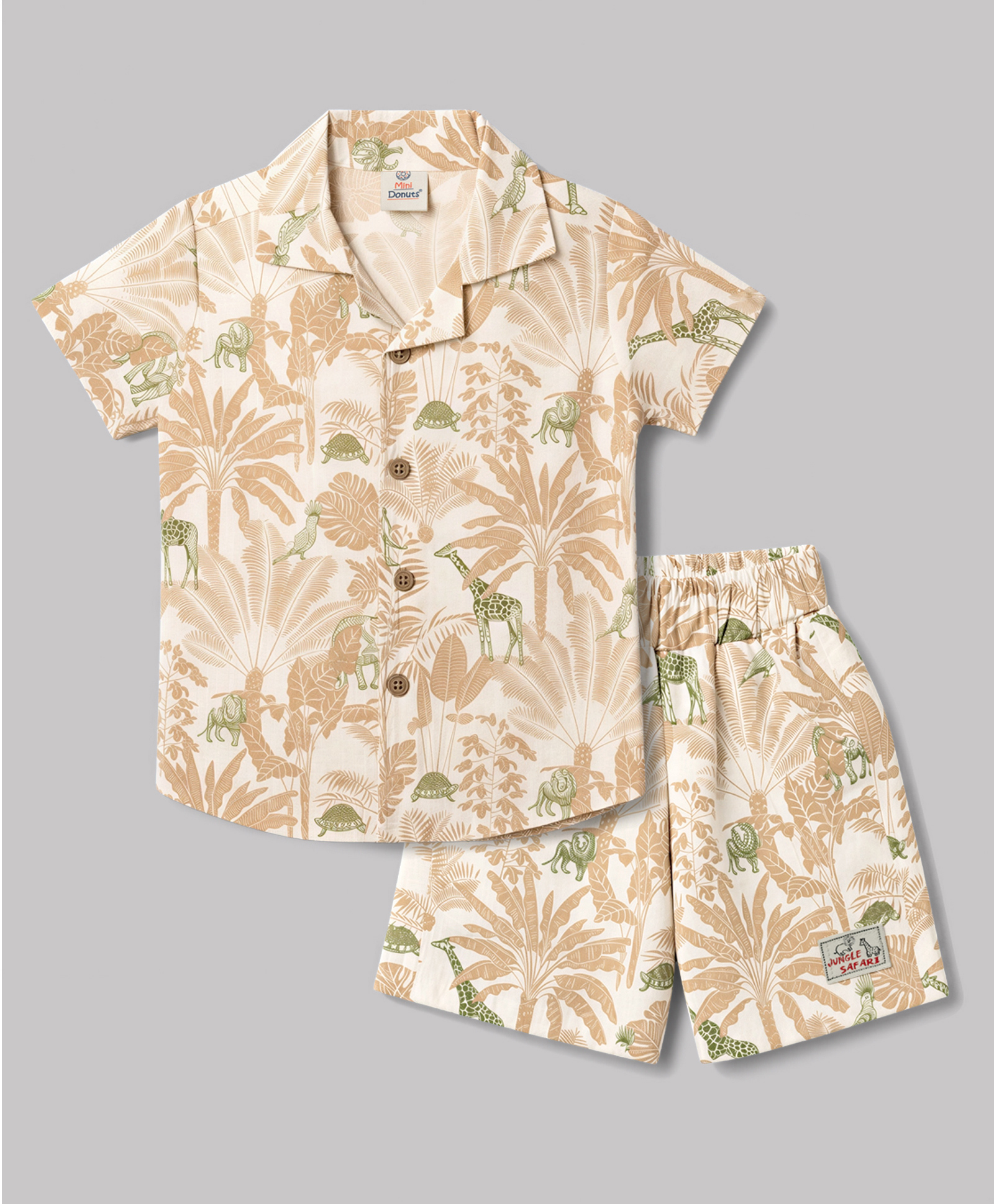 Mini Donuts Cotton Woven Half Sleeves Shirt & Shorts Co-ord Set With Tropical Theme - Rust Orange-picture-12