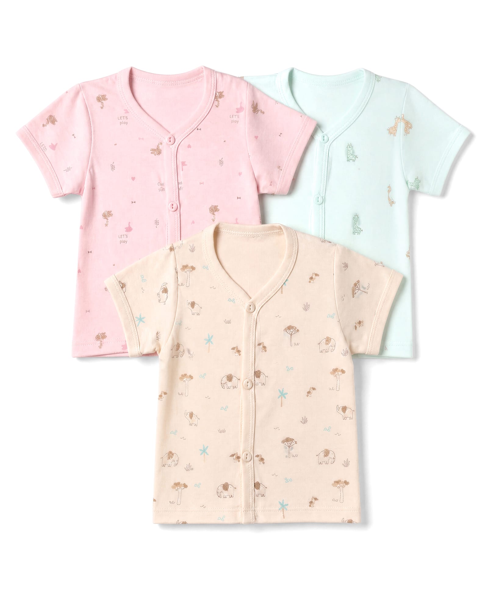 Zero Sinker Knit Half Sleeves Jhablas With Animal Print Pack of 3 - Pink, Sea Green & Beige-picture-22