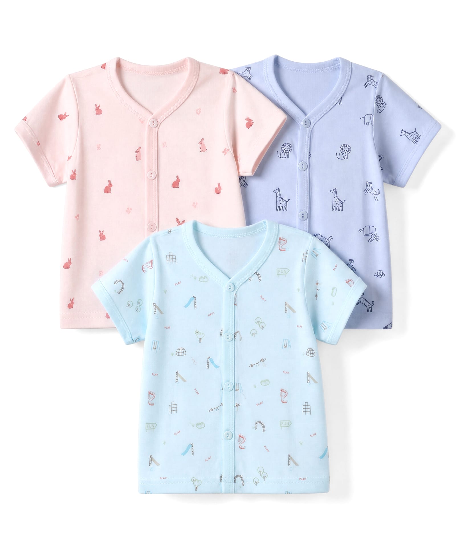 Zero Sinker Knit Half Sleeves Jhablas with Animal & Playground Print Pack of 3 - Pink , Aqua Blue & Lilac-picture-20