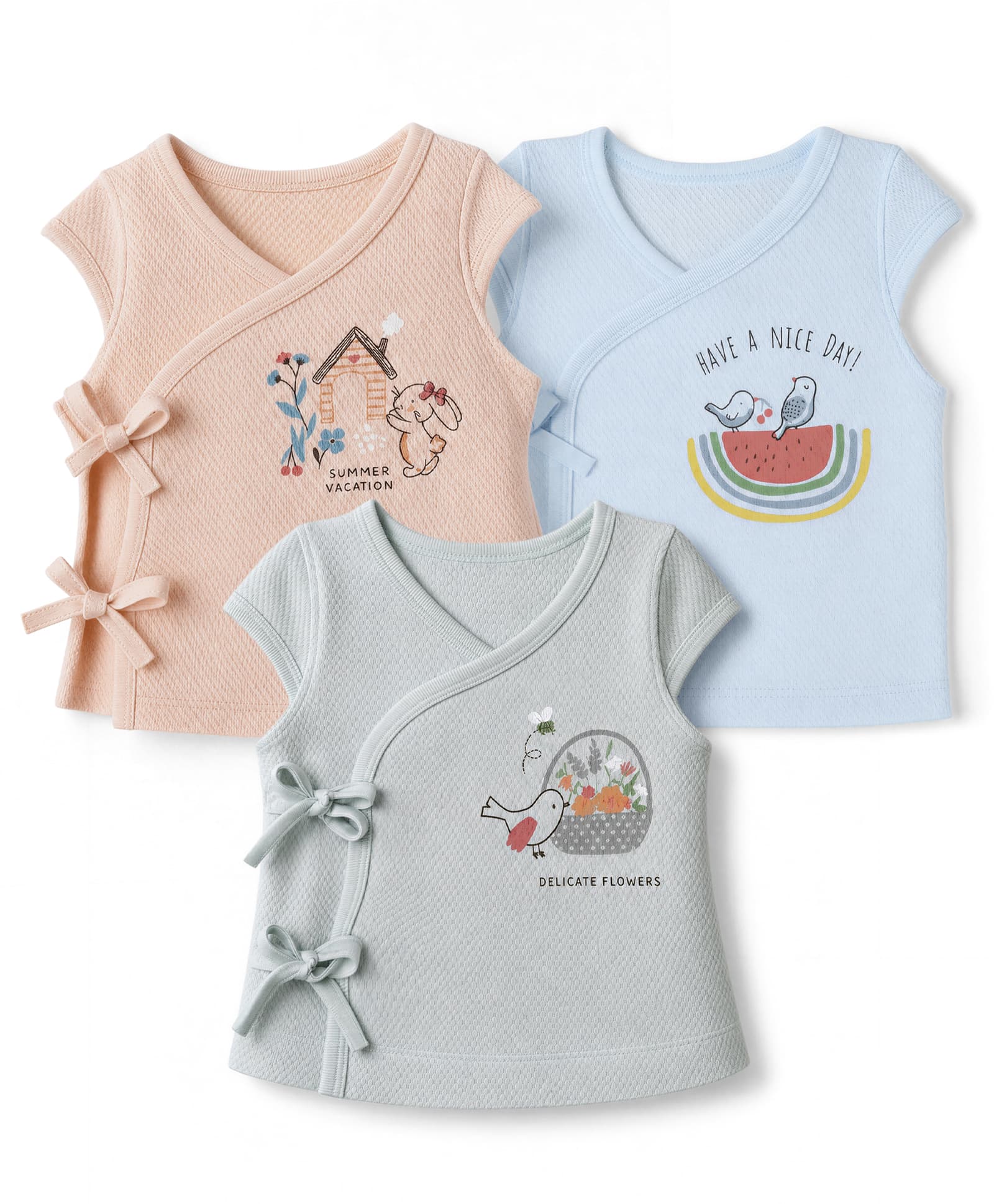 Zero Sinker Knit Half Sleeves Jhablas With Bunny & Bird Print Pack of 3 - Light Blue, Orange & Silver-picture-19