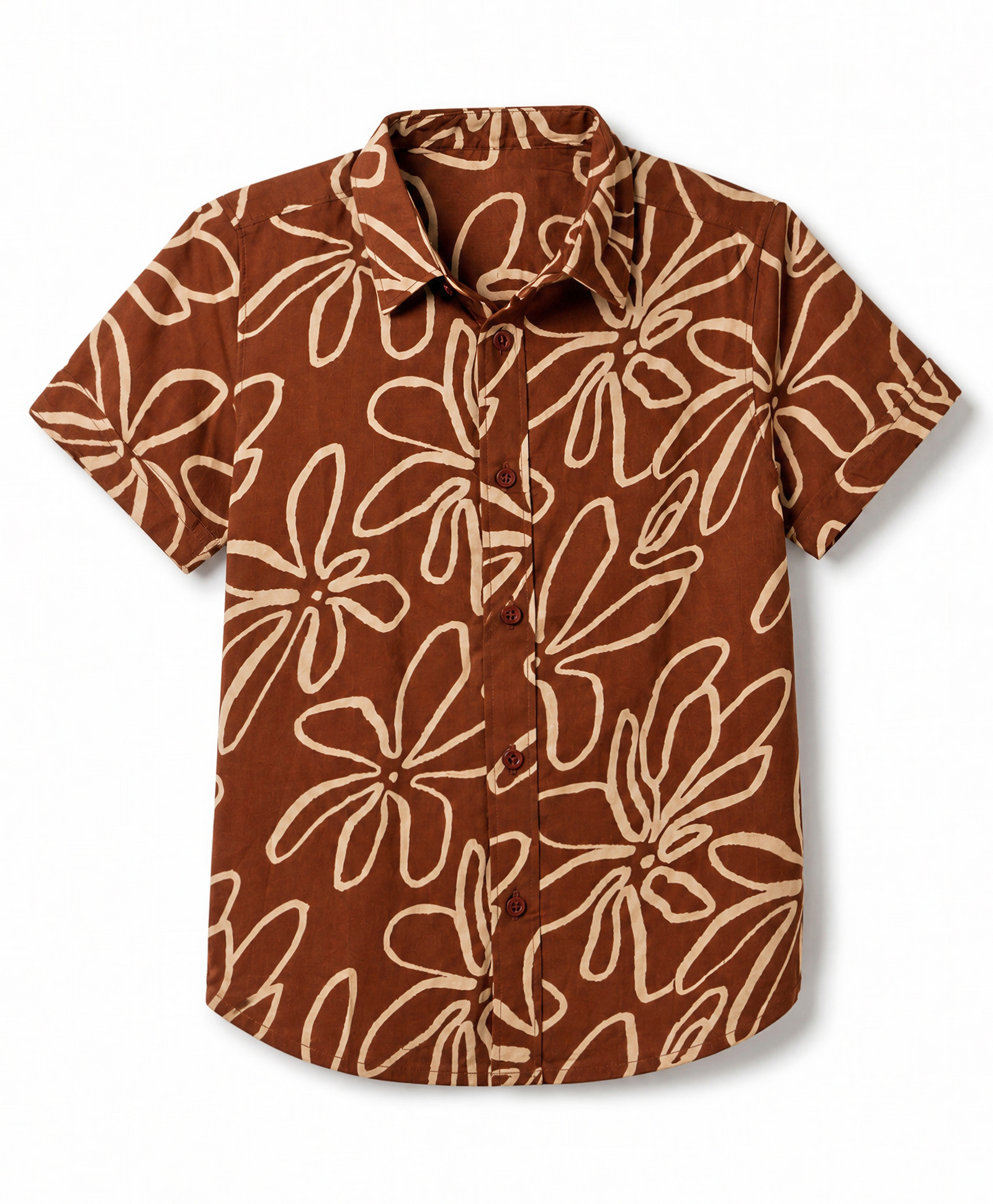Pine Kids Viscose Knit Half Sleeves Floral Printed Shirt - Brown-image-5