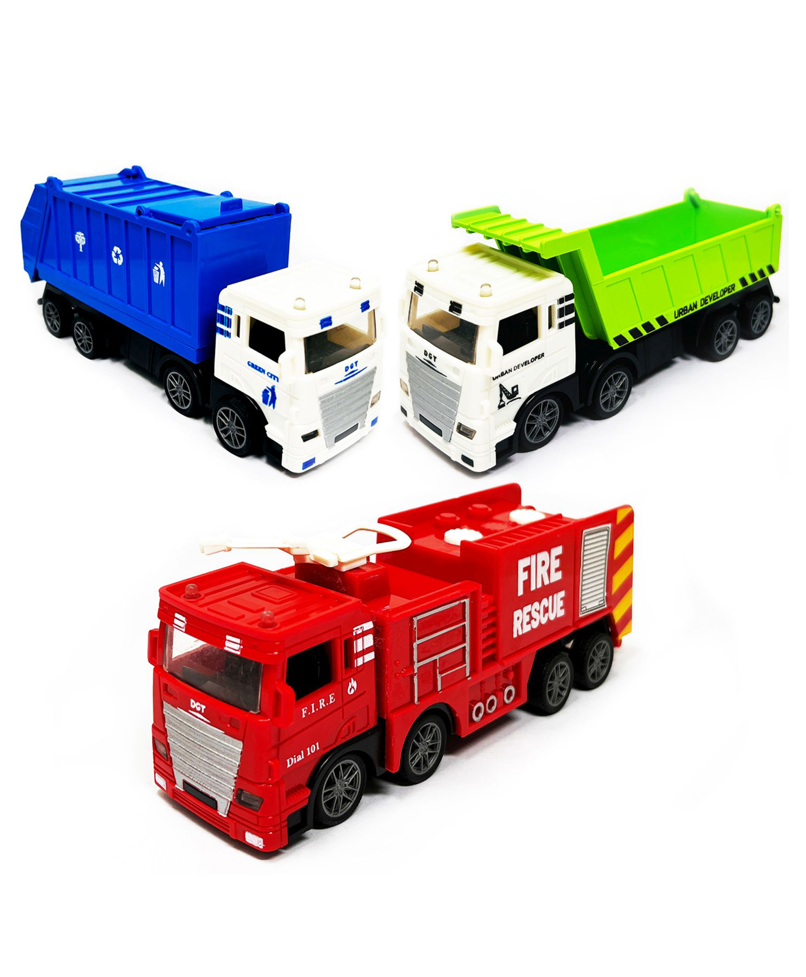 PARTEET 3 Piece Die Cast Pull Back Toy Truck Set|Fire Brigade, Sanitation and Dumper Trucks|Friction Powered Toys Vehicles for Kids, Birthday Return Gifts for Kids 3 Year and Above-picture-22