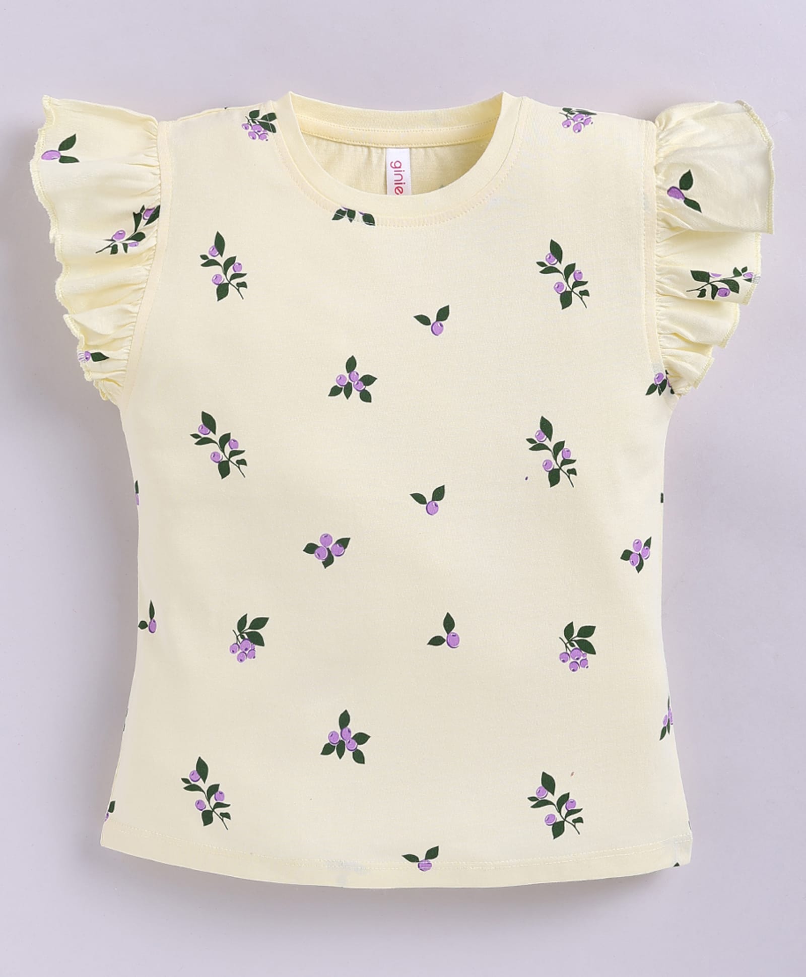 giniekids Cotton Knit Frill Sleeves Fruit Printed Top - Yellow-picture-6