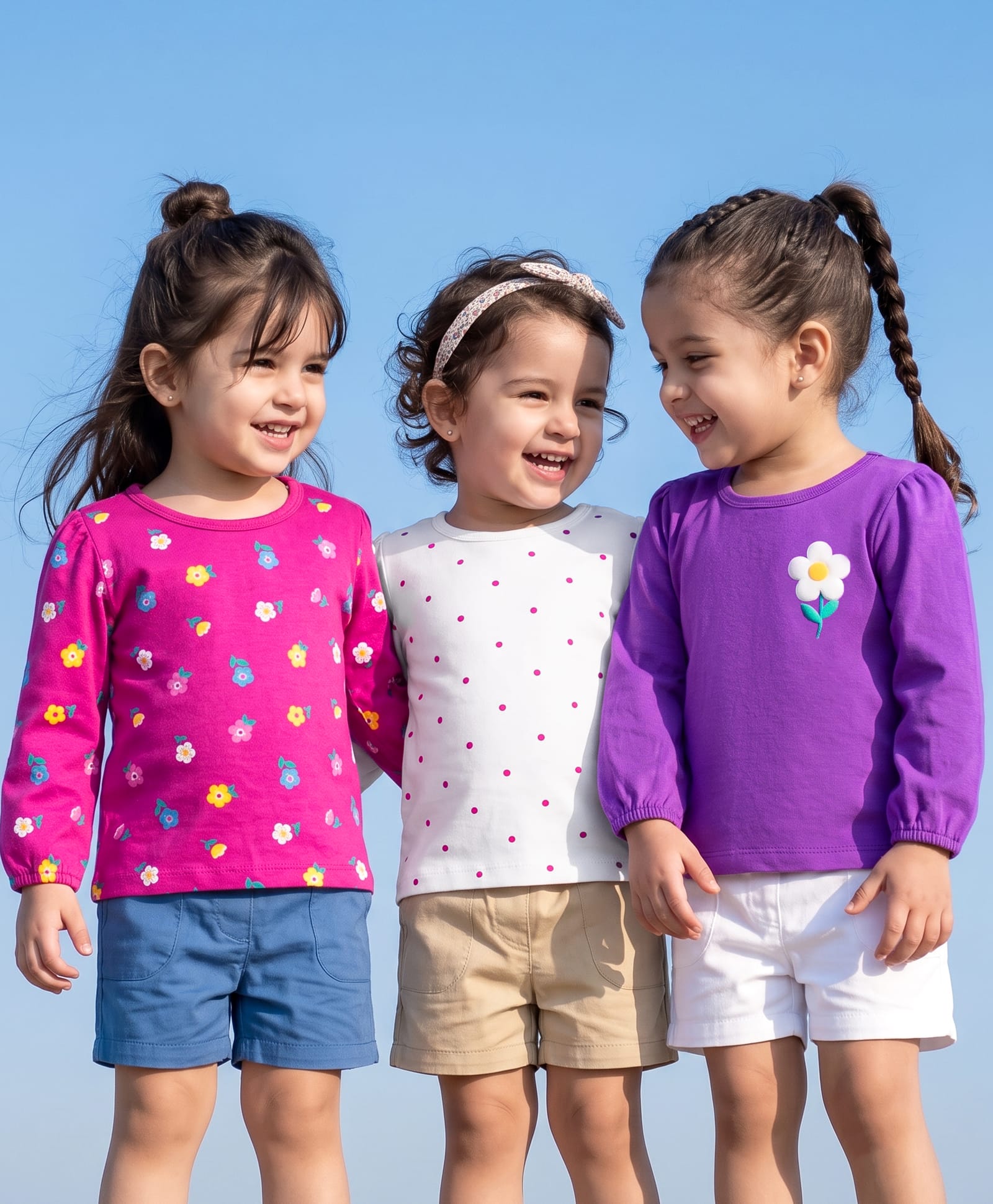 Babyhug Cotton Knit Full Sleeves T-Shirts with Floral & Polka Dots Print Pack of 3 - White Pink & Purple-picture-21