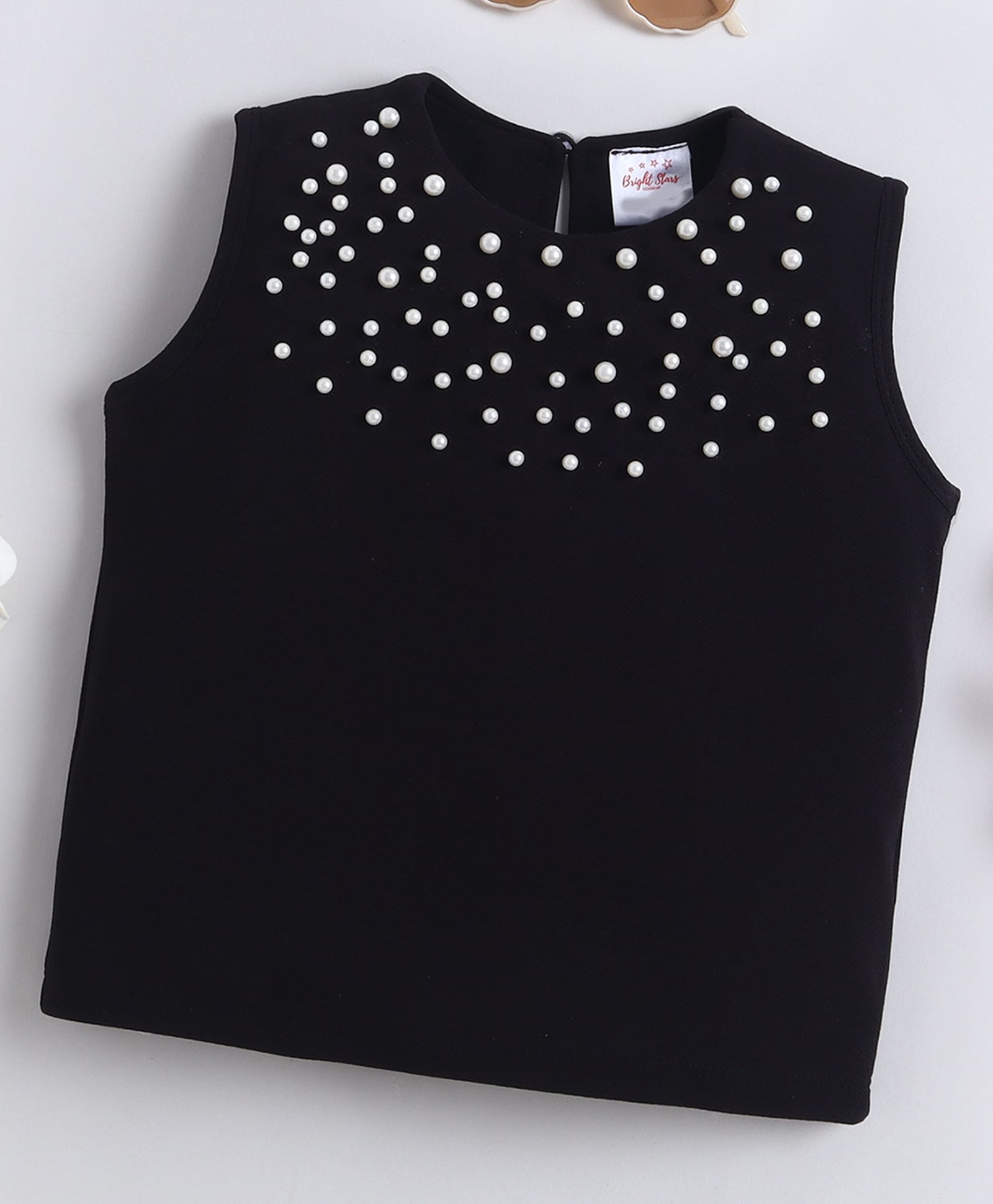 Bright Stars KIDSWEAR Knit Sleeveless Pearls Embellished Top - Black-picture-17