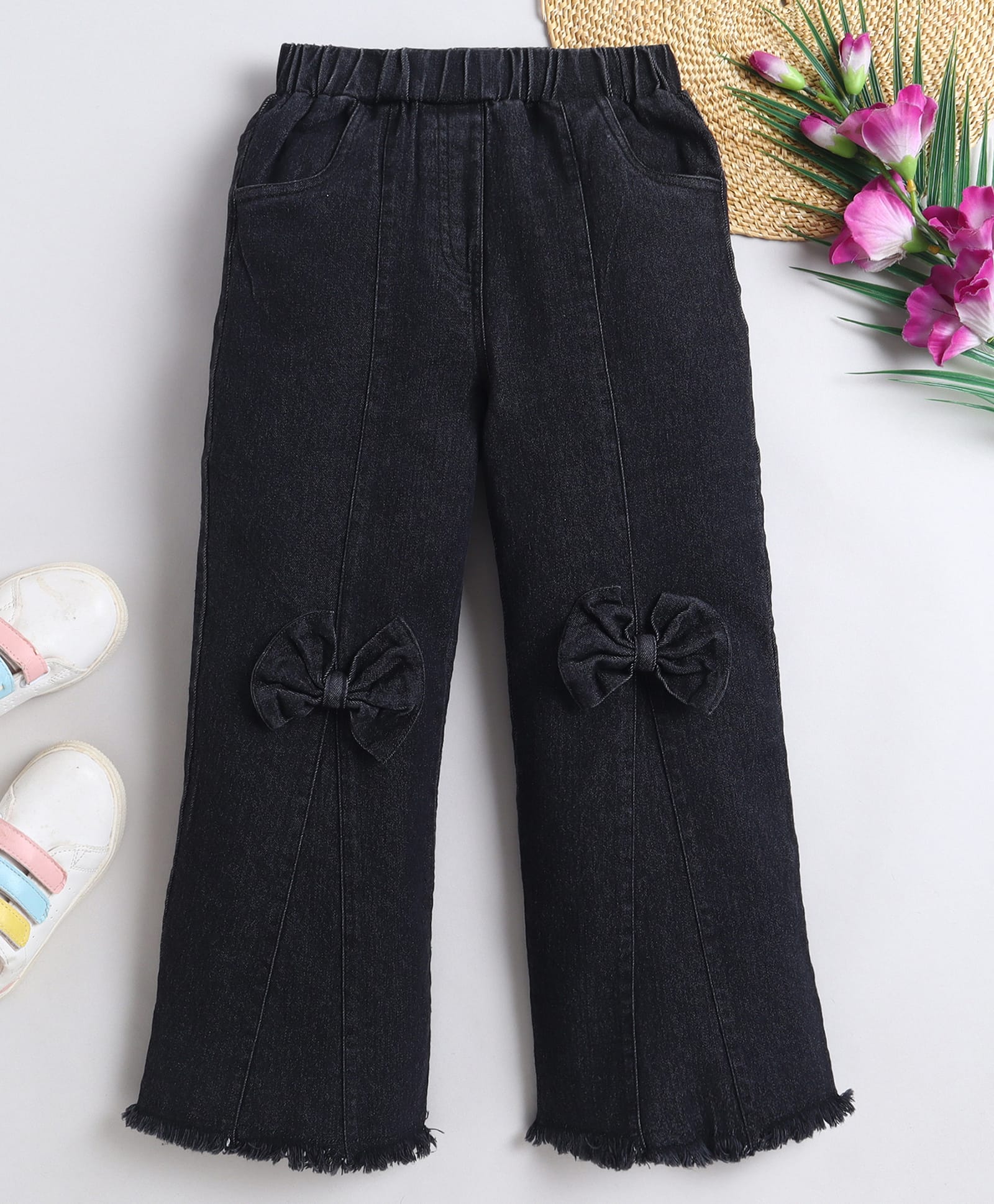 Bright Stars KIDSWEAR Denim Woven Bow Applique Detailed Jeans - Black-picture-24