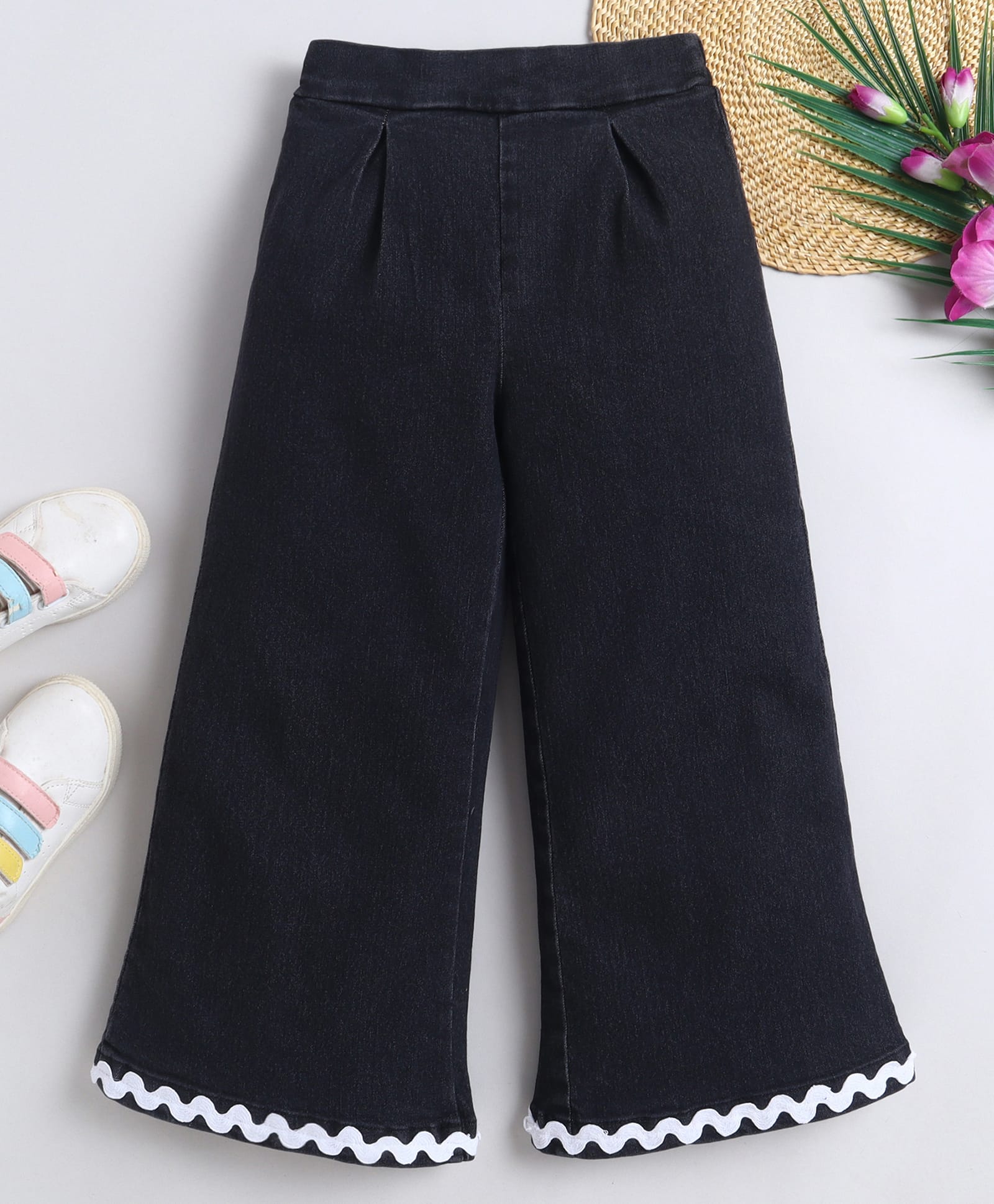 Bright Stars KIDSWEAR Denim Woven Ric Rac Lace Embellished Jeans - Black-picture-28