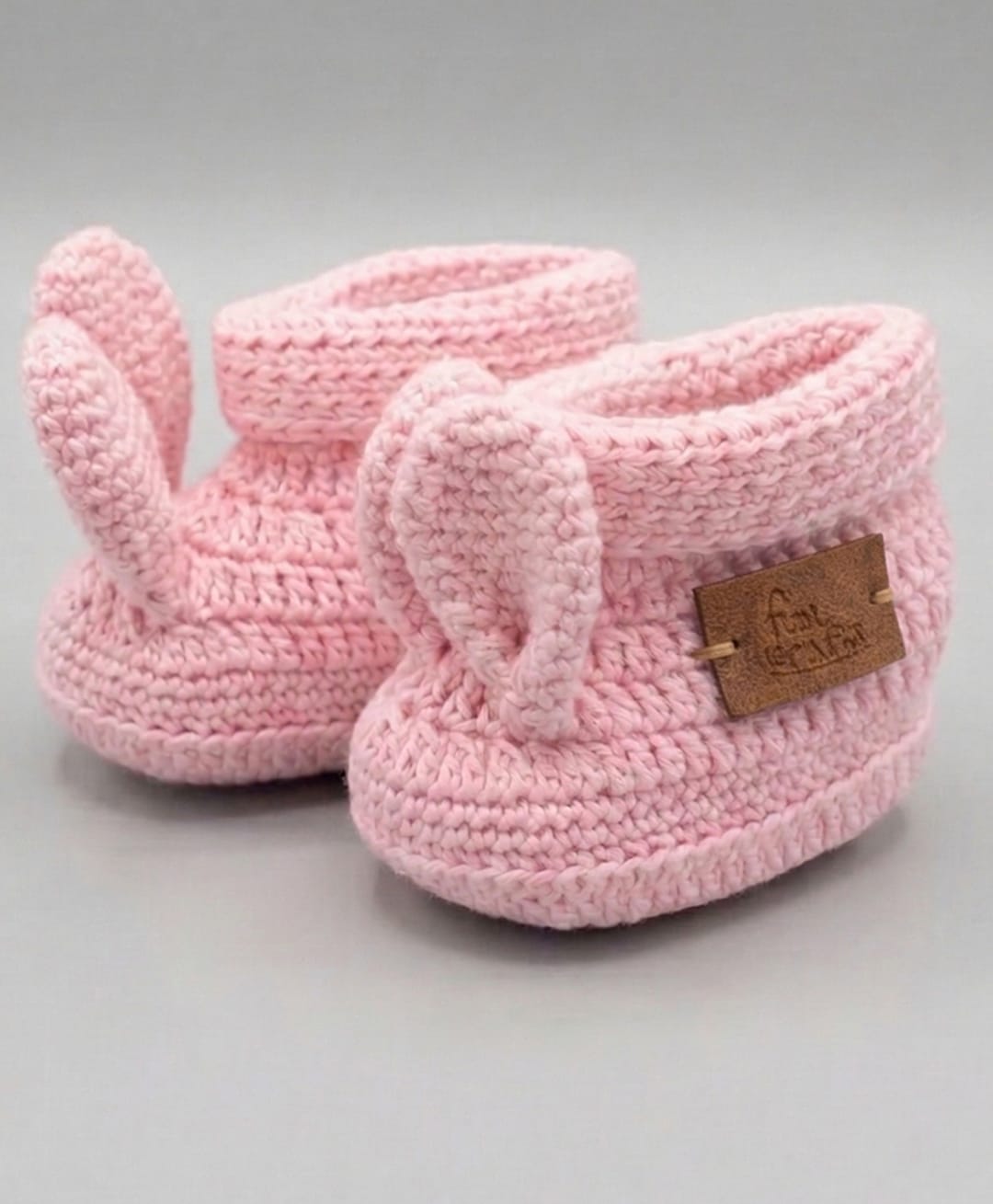 Funkrafts Organic Cotton Woven Bunny Ear Applique Detailed Booties - Pink-picture-33